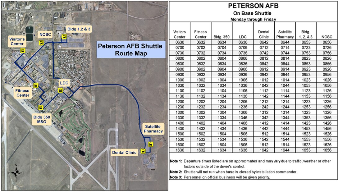 Peterson AFB Shuttle Schedule and Route