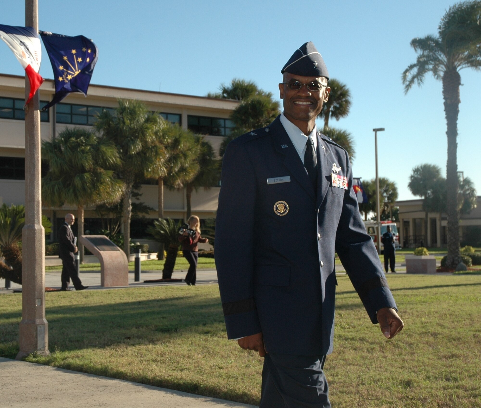 Brig. Gen. Edward L. Bolton, Jr., is all smiles as he prepares to take command of the 45th Space Wing Oct. 28. A former enlisted Airman, Gen. Bolton said he is proud of his heritage, and delighted to be part of this fantastic team. 
“I want you to know about my heritage and how I got here because more than anything, I am one of you,” he said. (U.S. Air Force photo by Chris Calkins)