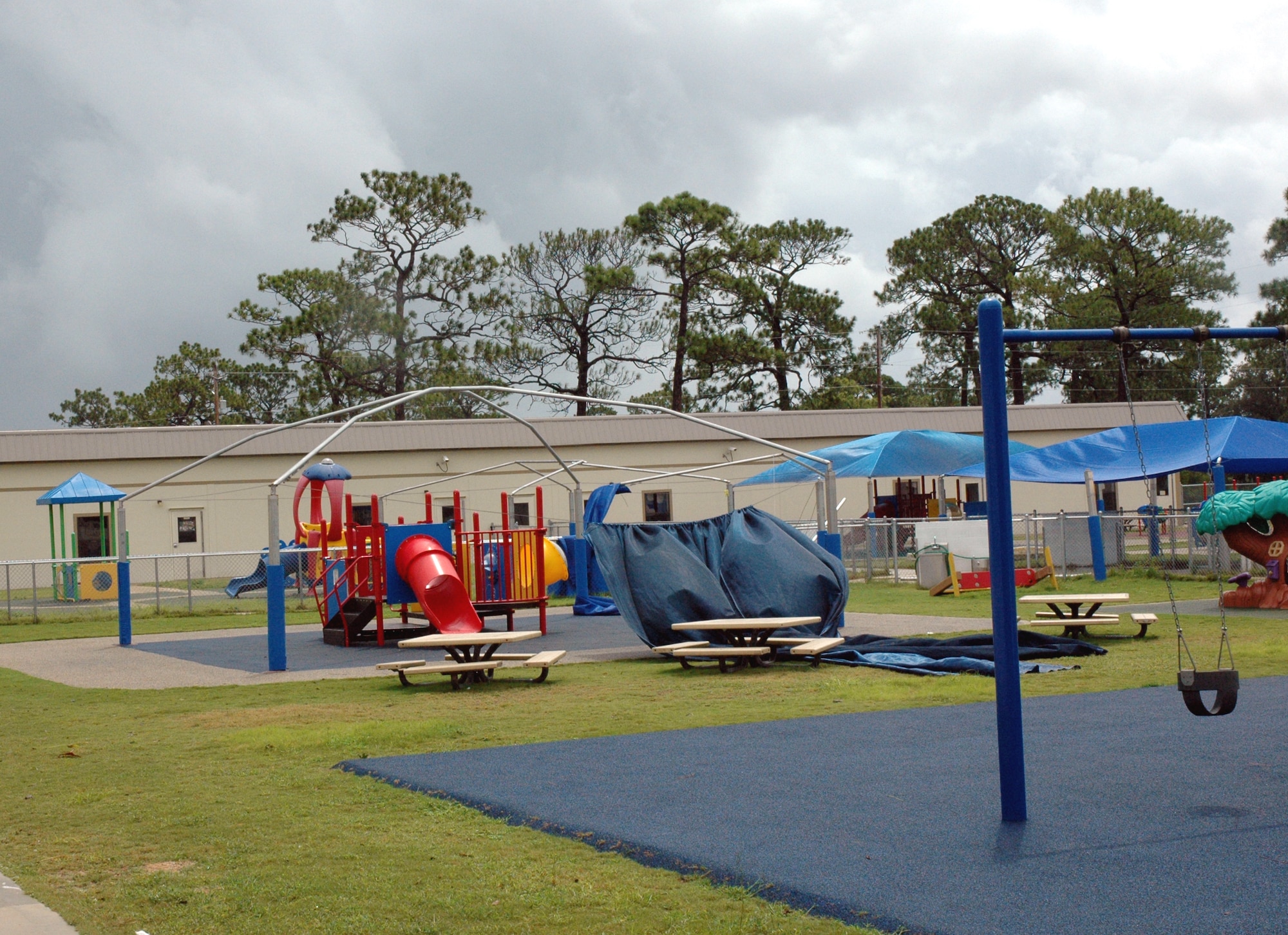 Eglin's Child Development Center sustained minor damage to its playground after a tornado touched down on base Sept. 1. (U.S. Air Force Photo by Tech. Sgt. Brian Jones)