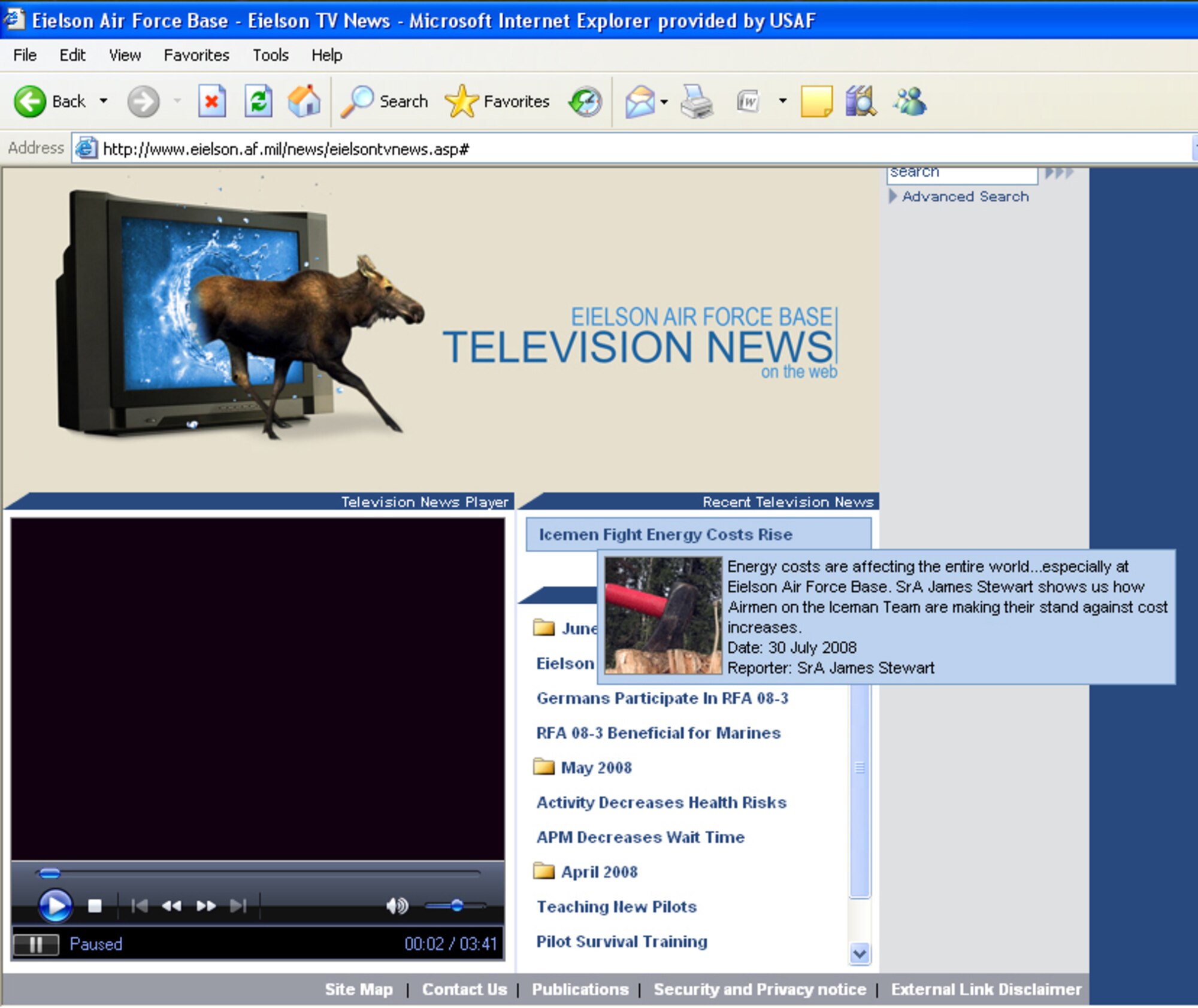Members of the Eielson Air Force Base can now get their base information updates and news via the Internet by watching news stories made and posted by Eielson's very own broadcasters. News stories will be updated as they are edited and published and archived as the event becomes outdated. (Page design and graphics by Senior Airman James Stewart)