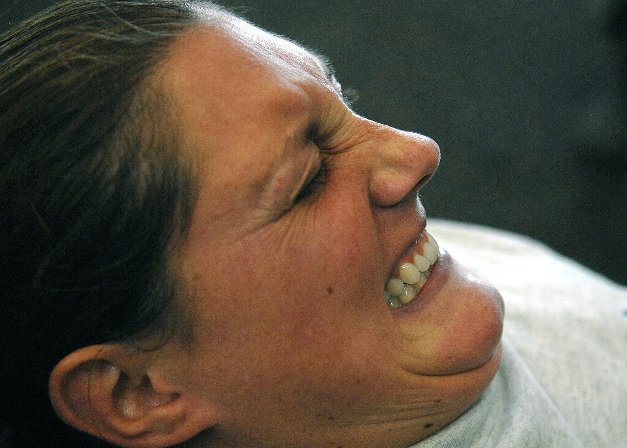 Staff Sgt. Sara Rosner, 49th Aircraft Maintenance Squadron, pushes out her last reptition during the leg press portion the Iron Airman Challenge at Holloman Air Force Base, N.M., Aug. 27. Sergeant Rosner completed 46 leg press repetitions of 225 pounds during the competition. (U.S. Air Force photo/ Senior Airman Anthony Nelson Jr)