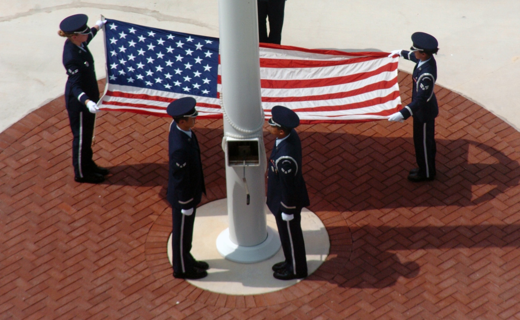 A retreat ceremony was held in honor of the Texas Fallen Heroes Memorial Aug. 26 outside the Taj Mahal. The traveling memorial to Soldiers, Sailors, Airmen and Marines from Texas killed during Operations Iraqi and Enduring Freedom was on display at the Taj Mahal this week for Airmen and families to pay their respects. (U.S. Air Force photo by David Terry)