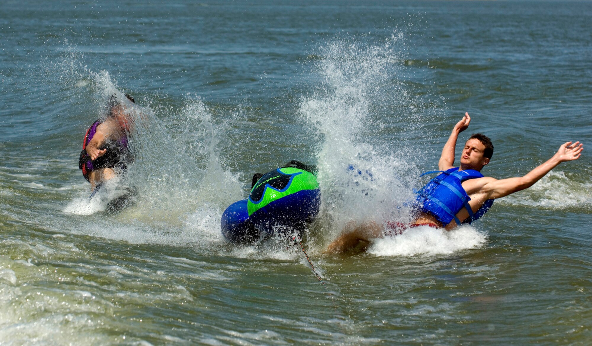 Horror at Harkers Island - With their tube buckled in a wake while being pulled by a boat, a man and a 1-year-old boy were catapulted into the air and collided. The man was knacked out. (photo by Tech. Sgt. Matthew Hannen)