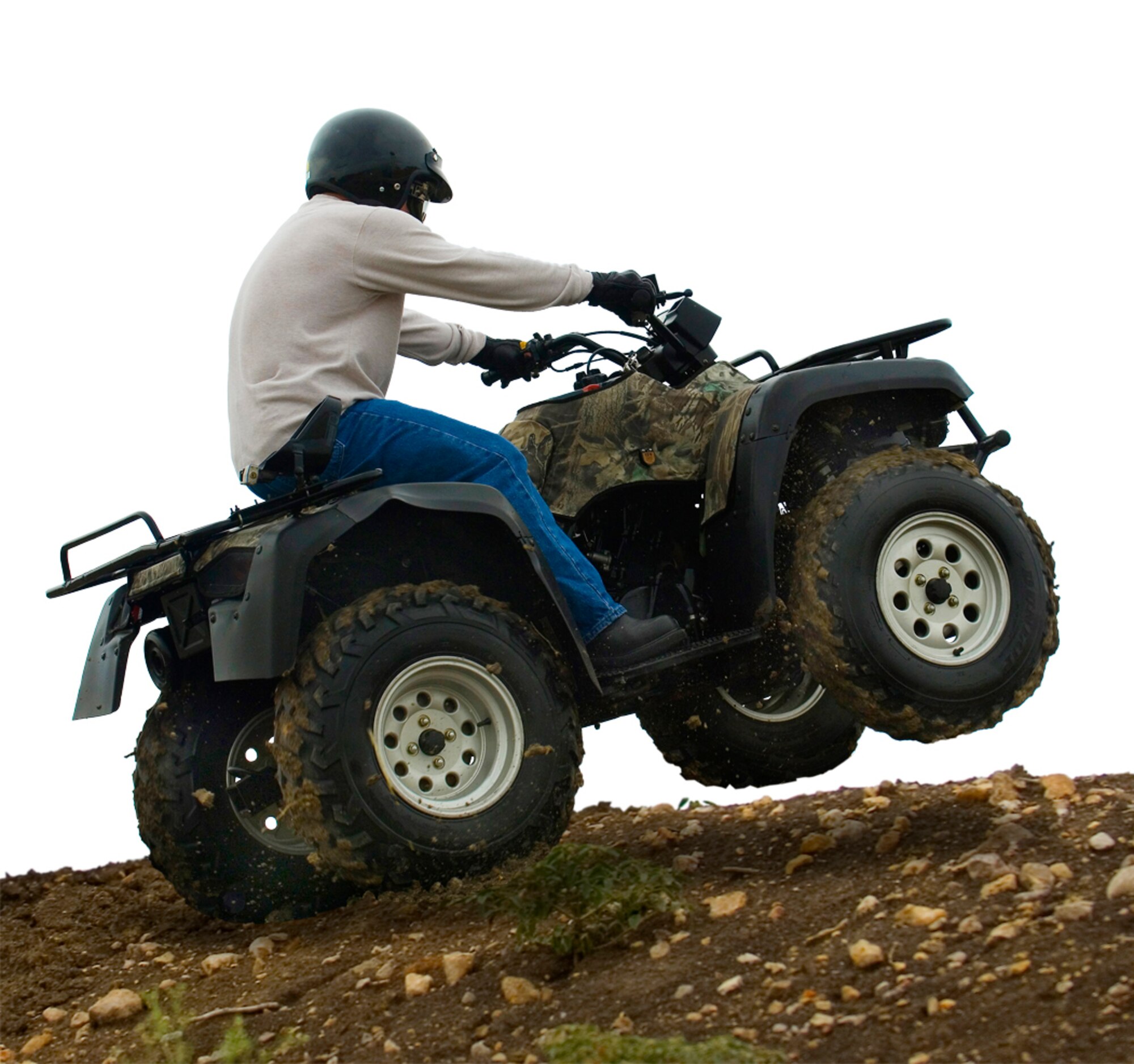 Wheelie of Misfortune - Handlebar breaks off ATV, rider gets dragged. (photo by Tech. Sgt. Matthew Hannen)
