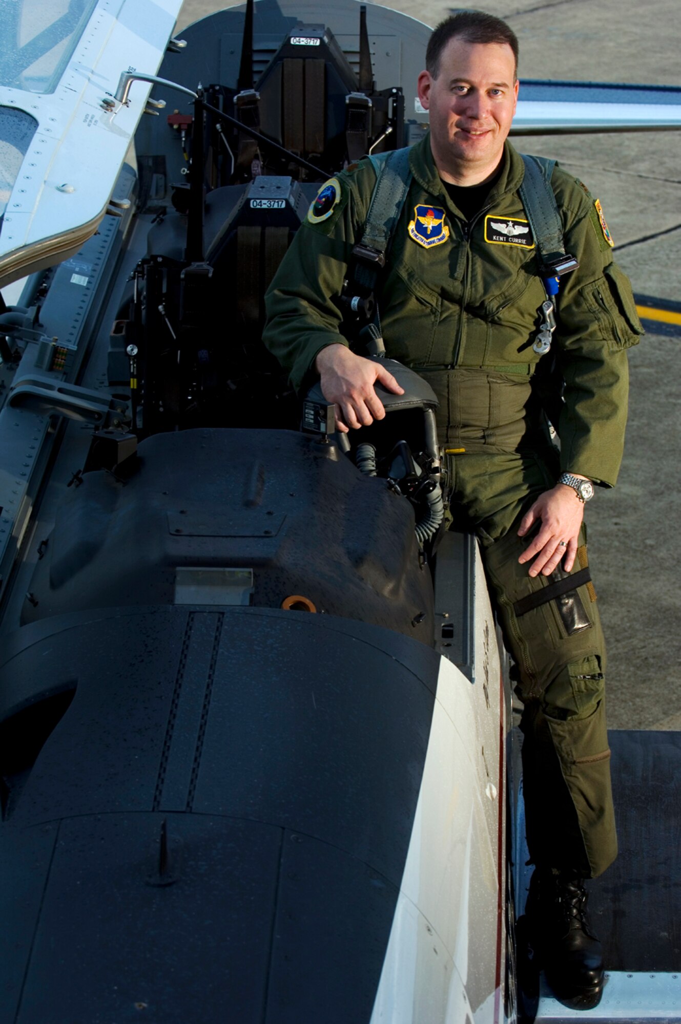 No worse for wear, Maj. Kent Currie relied upon his training to fly out of danger. He earned an Air Force Aviation Well Done Award for the skills he displayed in the T-6 emergency. (photo by Tech. Sgt. Matthew Hannen)