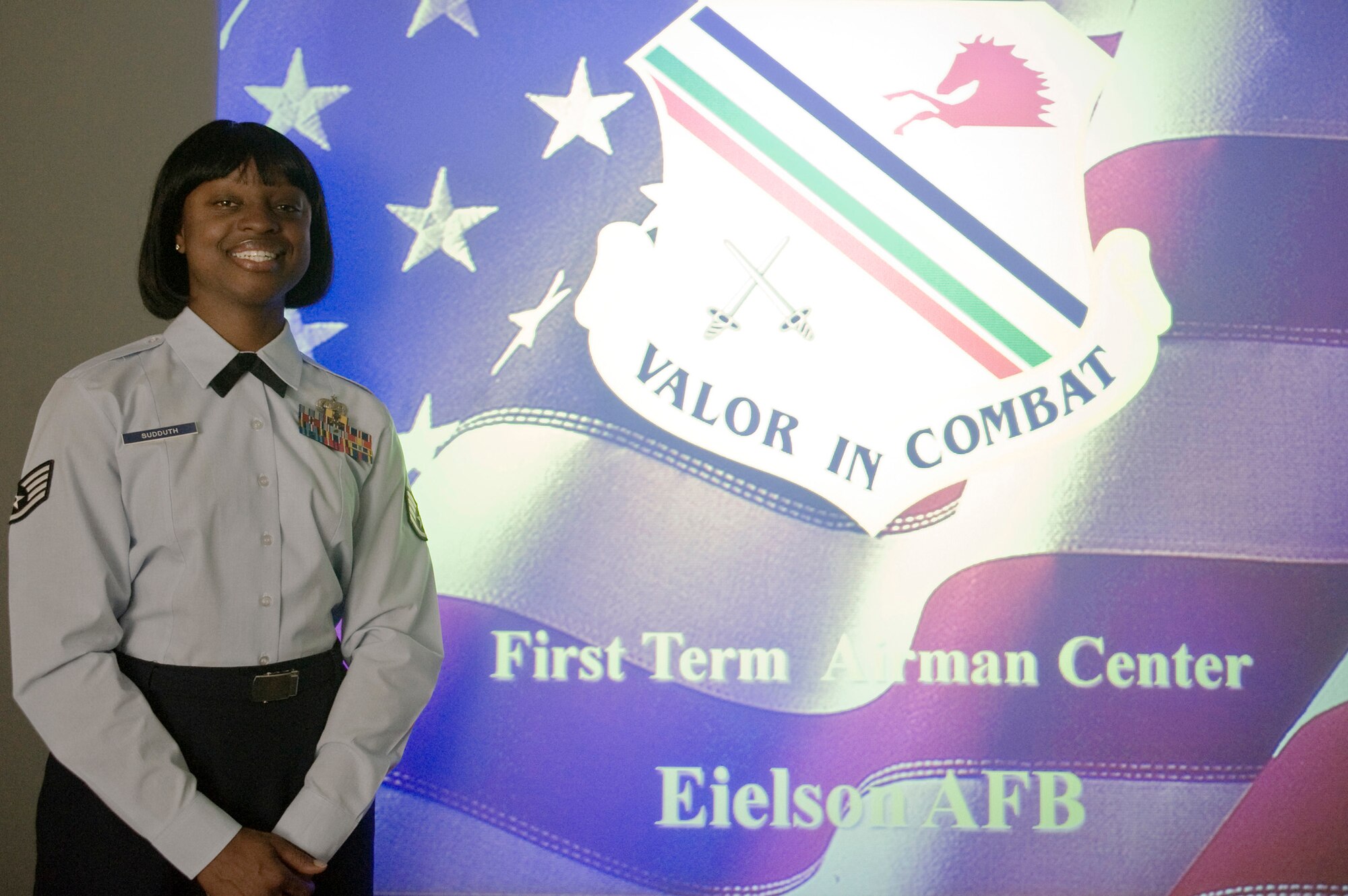 Staff Sgt. Jeannette Sudduth, 354th Force Support Squadron NCO in charge of the First Term Airman's Center, is the Hall of Fame Nominee for the week of Sept. 5 to 11. (U.S. Air Force photo by Airman 1st Class Jonathan Snyder)