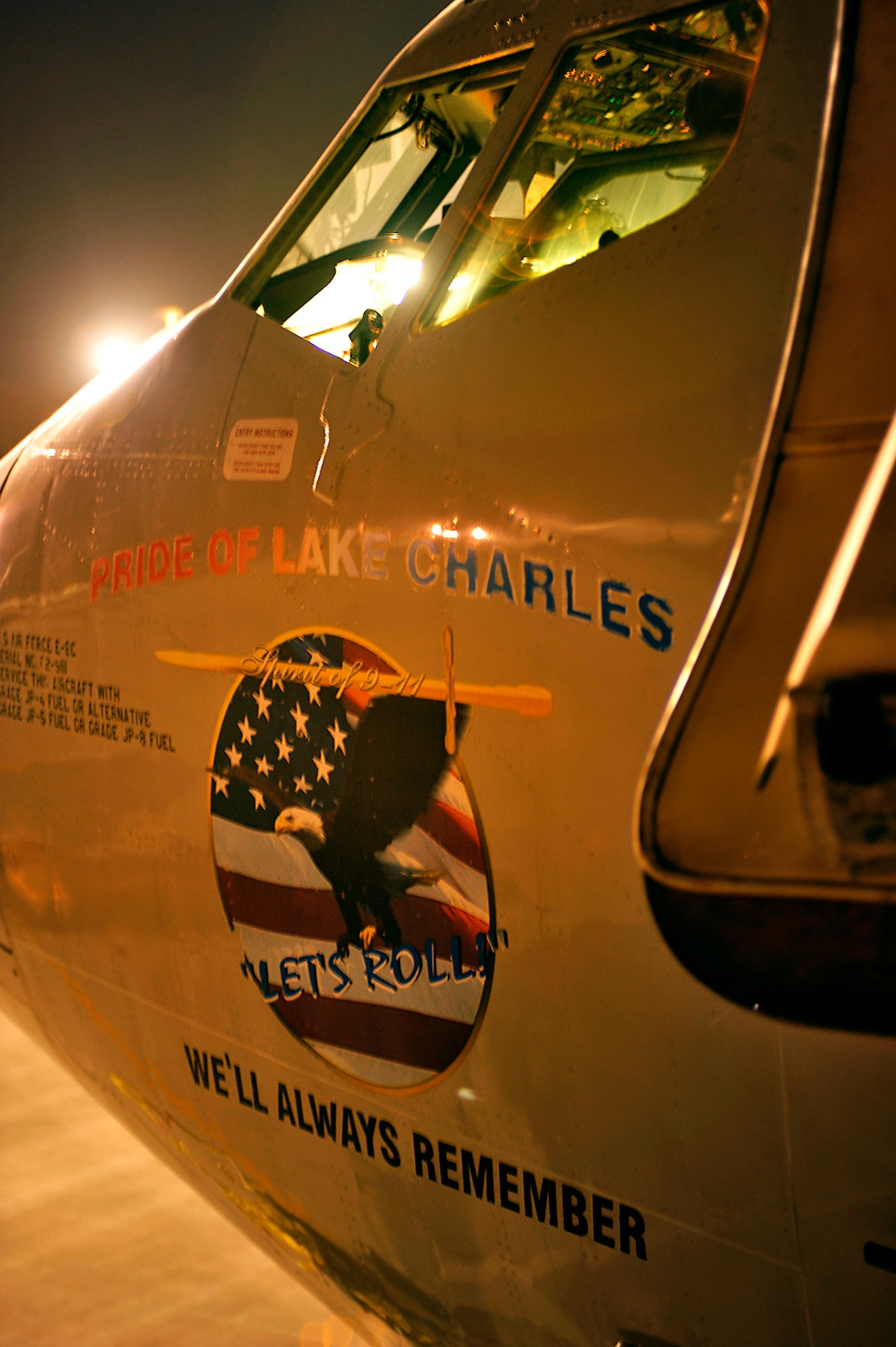 An E-8C Joint Surveillance Target Attack Radar System aircraft from the 7th Expeditionary Air Combat and Control Squadron sits on the ramp at an air base in Southwest Asia Sept. 1 before a mission over Iraq.  The flight will mark 40,000 combat hours supporting the war on terrorism for the deployed Airmen of the 116th Air Control Wing.  The E-8C JSTARS is an airborne battle management, command and control, intelligence, and reconnaissance aircraft.  (U.S. Air Force photo/Staff Sgt. Aaron Allmon II)