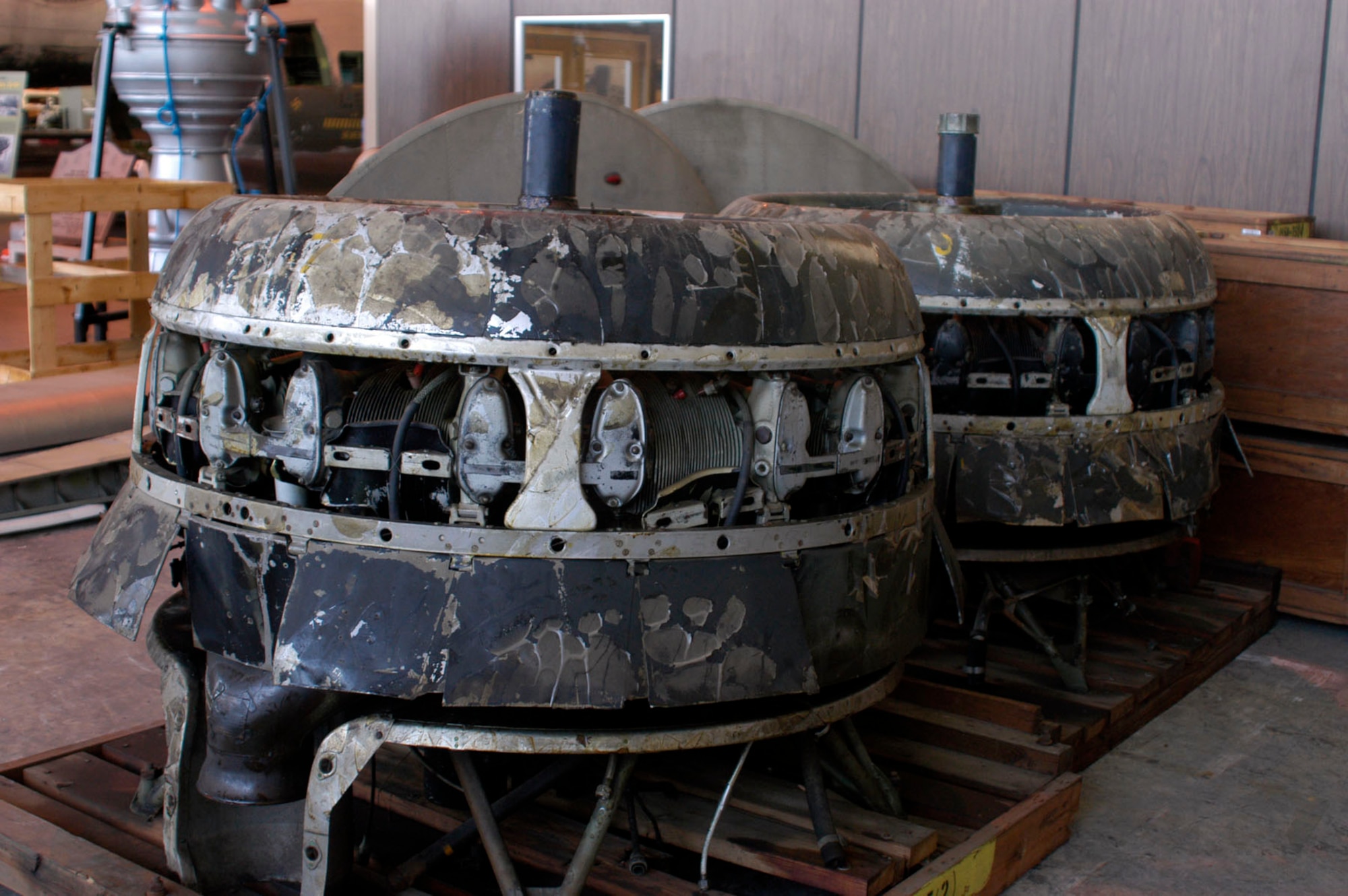 DAYTON, Ohio -- Engines from the B-17D "The Swoose" in the restoration facility at the National Museum of the U.S. Air Force. (U.S. Air Force photo)