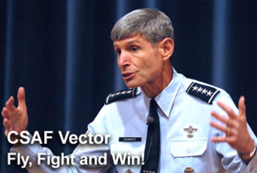 The newest CSAF's Vector focuses on the Air Force's responsibility to fly, fight and win. (U.S. Air Force illustration/Mike Carabajal) 