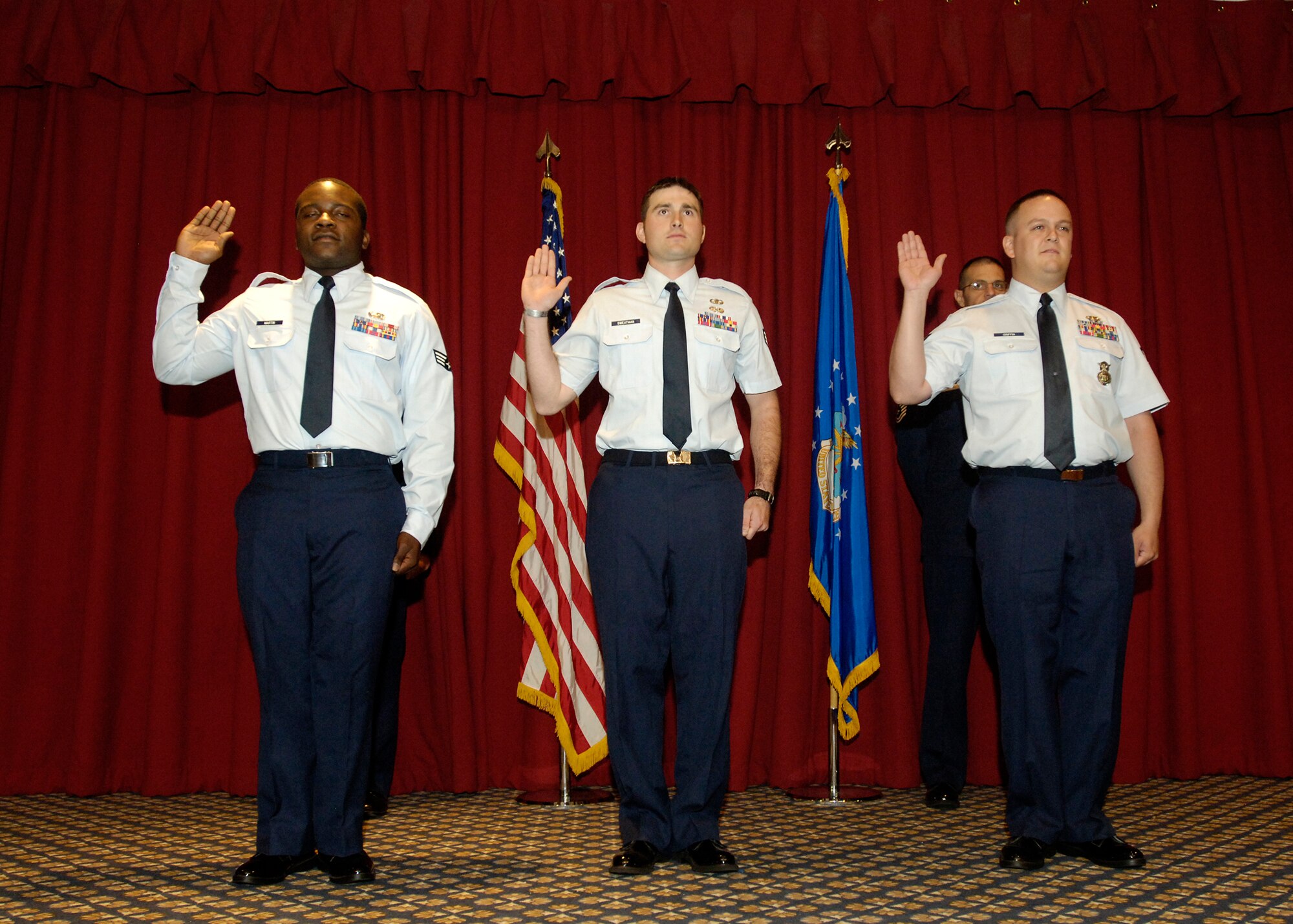 FAIRCHILD AIR FORCE BASE, Wash. -- Newly promoted staff sergeants recite the non-commissioned officer charge during the Wing Promotion Ceremony at Club Fairchild Aug. 28.  (U.S. Air Force photo / Senior Airman Eunique Stevens)