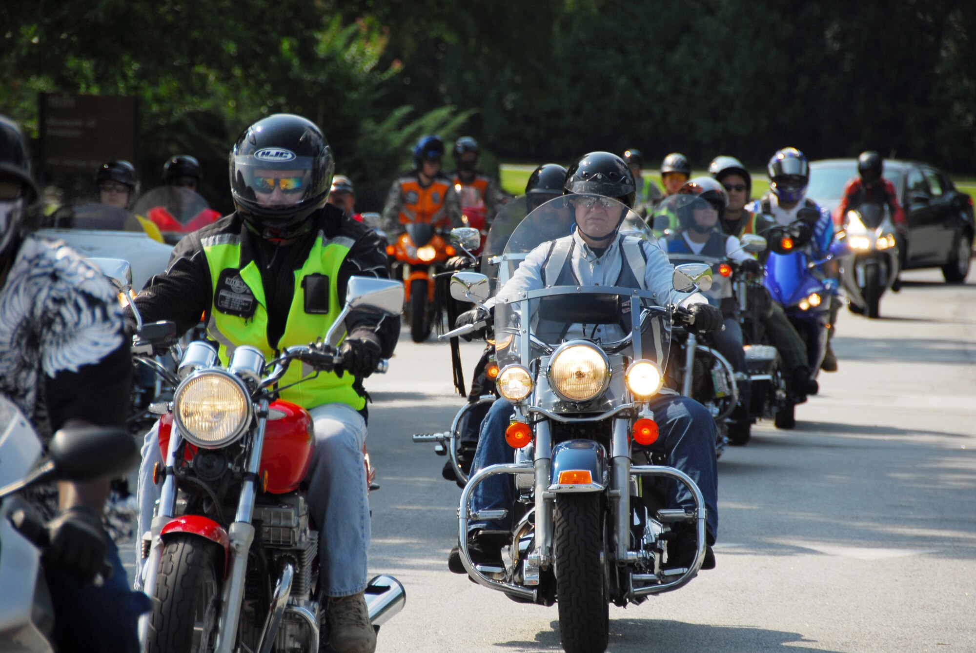 More than 300 motorcyclists took to base and community roads in a massive ride Aug. 28 as part of the "See Me, Save Me" motorcycle awareness campaign, a community and base-wide effort to create mutual respect among automobile drivers and motorcyclists on the road. The ride ended with a lunchtime cookout at the Museum of Aviation. U. S. Air Force photo by Edward Aspera Jr.