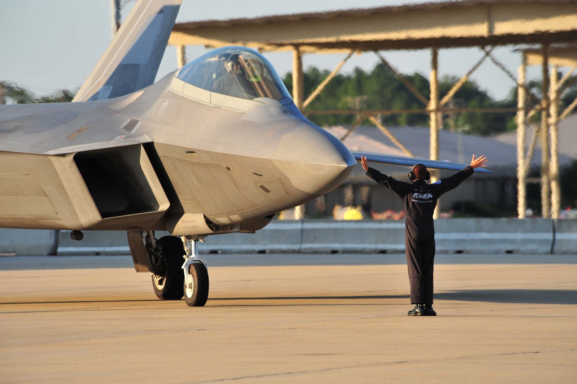SHAW AIR FORCE BASE, S.C. -- An F-22 Raptor arrives at Shaw Sept. 4 to participate in ShawFest 2008 Sept. 6. ShawFest is a tribute to Sumter and local communities for their support of military personnel serving at Shaw Air Force Base. (U.S. Air Force photo/Tech. Sgt. Josef Cole)