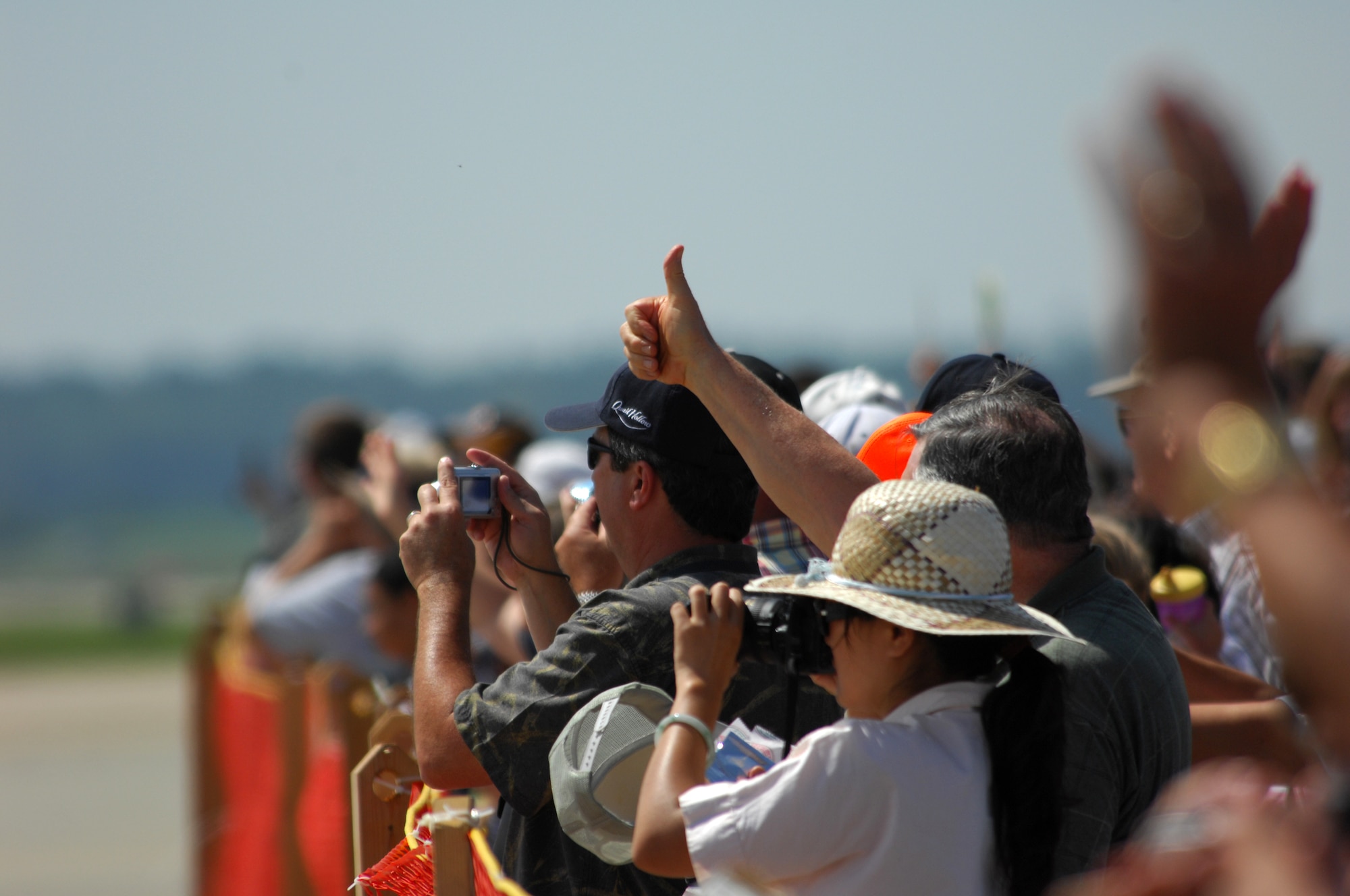 SHAW AIR FORCE BASE, S.C. -- Spectators show their support to demonstration pilots during the ShawFest air show Sept. 6. ShawFest is a tribute of appreciation to the Sumter and local communities for their support of the military personnel of Shaw. (U.S. Air Force photo/Senior Airman Matthew Davis)