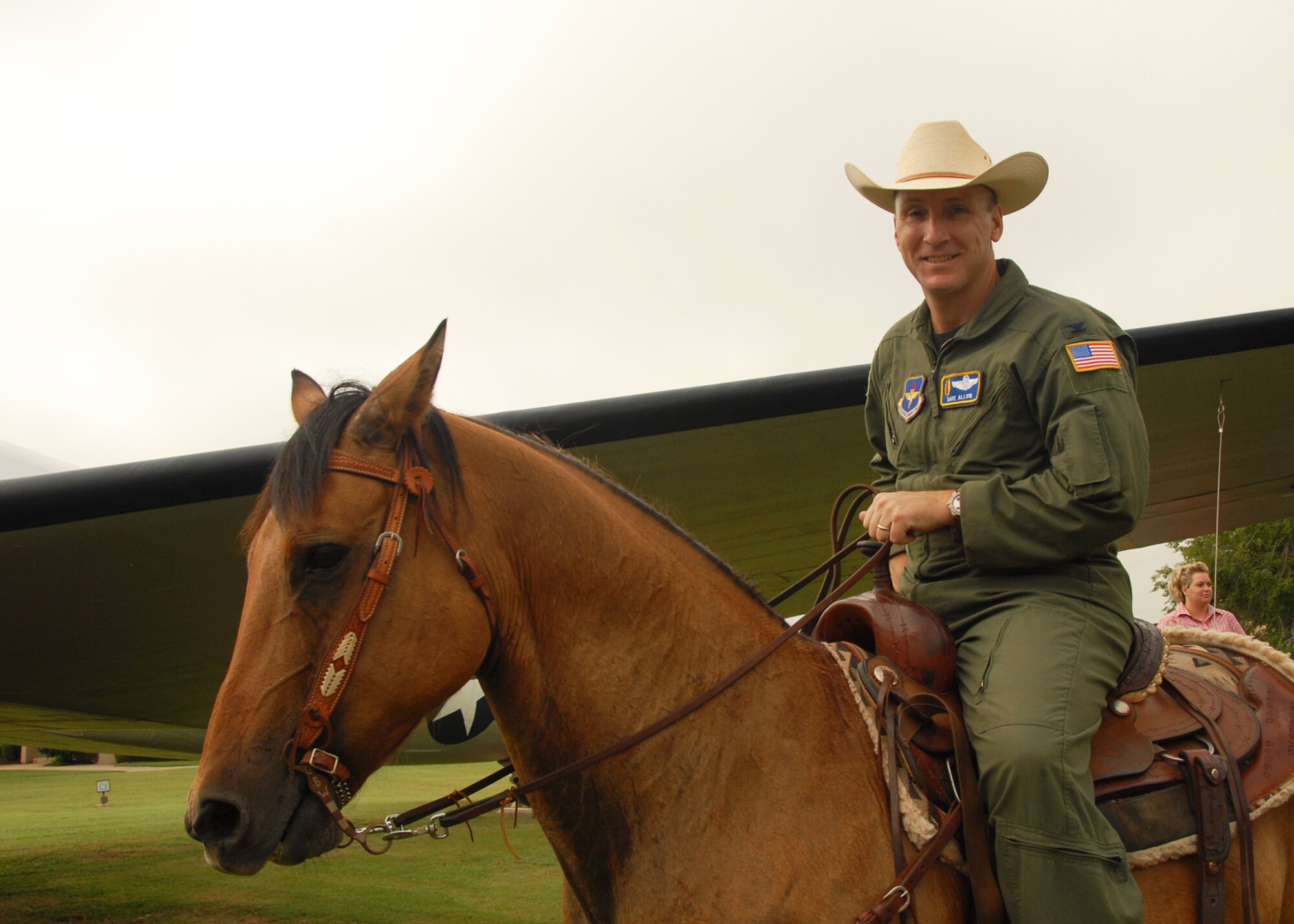 Col. David W. Allvin, Commander of 97th Air Mobility Wing, sitting tall in the saddle. (U.S. Air Force photo/Airman 1st Class Marianne Lane)