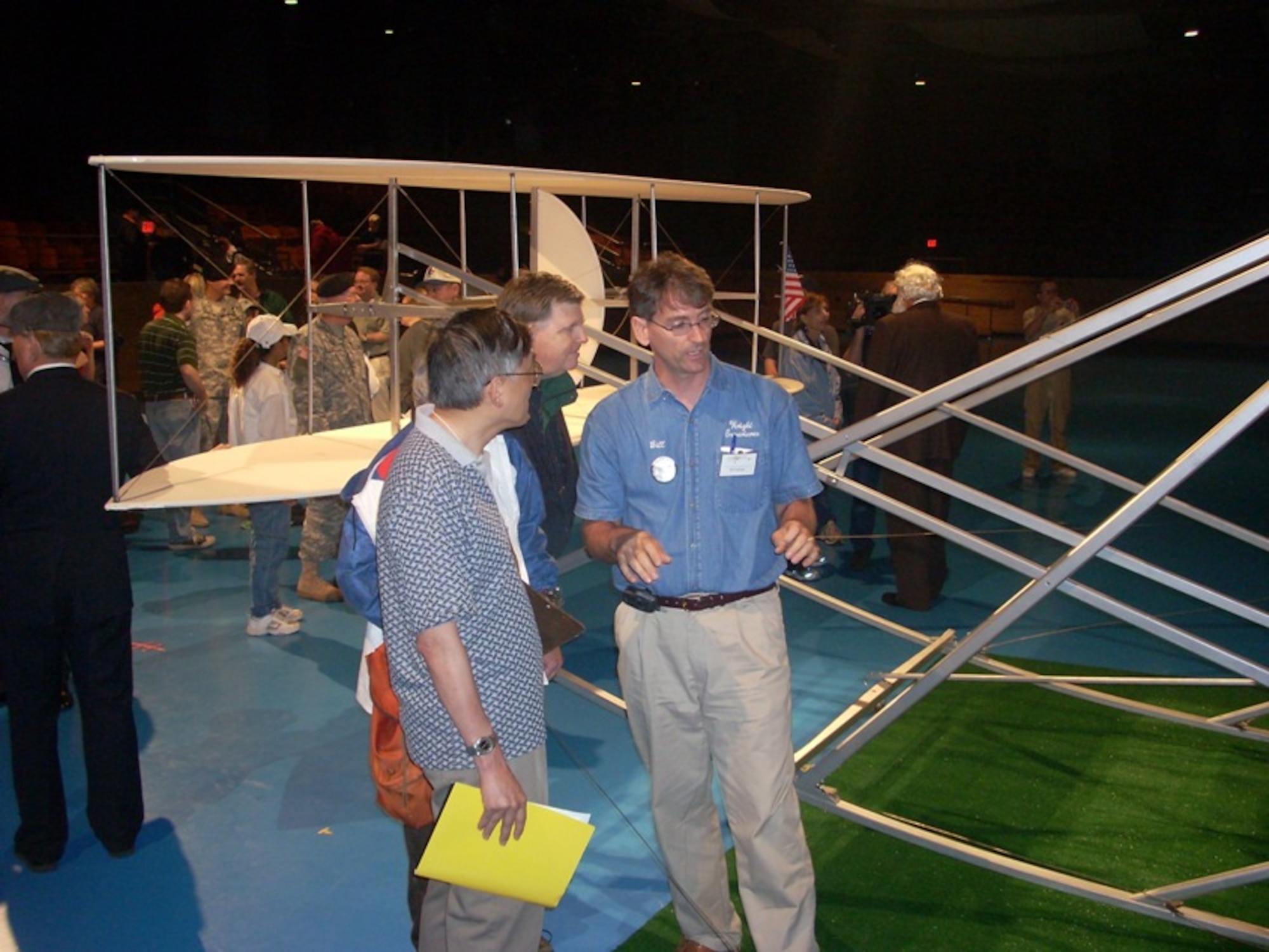 Bill Hadden of The Wright Experience speaks about the design of the Wright Brothers' aircraft during a Centennial of Military Aviation celebration Sept. 6, at Fort Myer, Va. (U.S. Air Force photo/Senior Master Sgt. Matt Proietti)