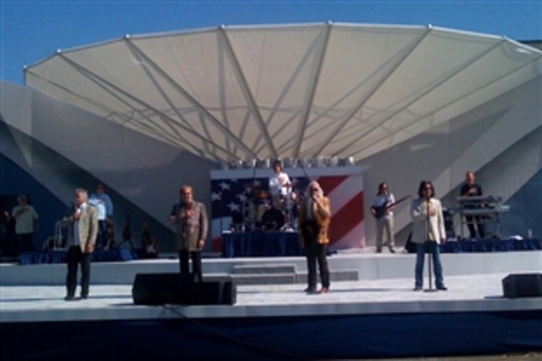 Country music stars the Oak Ridge Boys sing the national anthem at the start of a concert following the 2008 national America Supports You Freedom Walk at the Pentagon in Washington, D.C., Sept. 7, 2008.