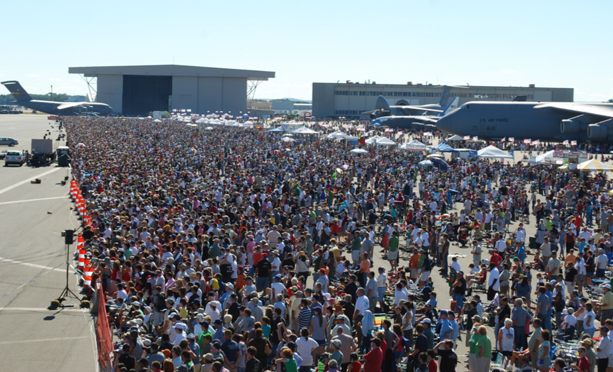 Thousands of people gather on the flight line at Westover while they await the Thunderbirds. More than 250,000 people attended the Great New England Air Show Sept. 7. (US Air Force photo/Tech. Sgt. Andrew Biscoe)