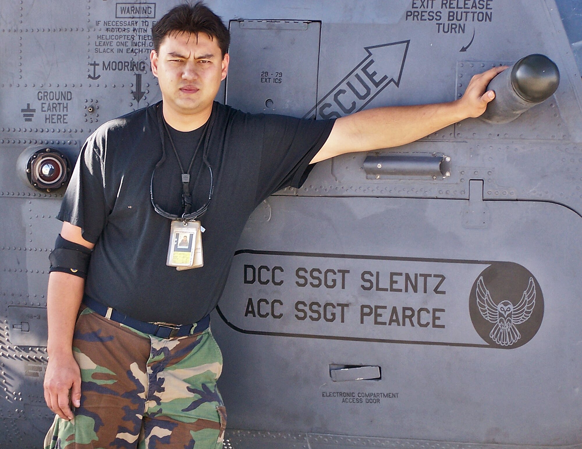 A memorial service for Staff Sgt. Anthony Slentz, 58th Special Operations Wing, was held on Aug. 18. He died on Aug. 14 at University of New Mexico Hospital after an extended battle with cancer. Sergeant Slentz was crew chief of this MH-53 helicopter. Courtesy photo