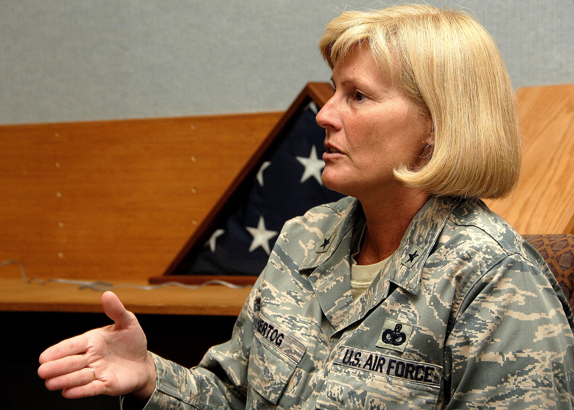 Brig. Gen. Mary Kay Hertog, director of security forces for the Air Force, paid a visit to Kirtland AFB Aug. 18 and 19. U.S. Air Force photo by Todd Berenger