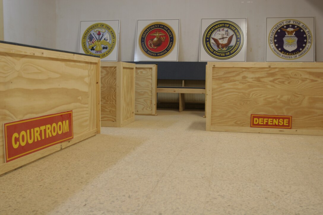 All services aboard Al Asad Air Base will use the new courtroom built by Marines with Marine Wing Support Squadron 172, Marine Wing Support Group 37, 3rd Marine Aircraft Wing (Forward). The legal assistance staff asked the engineers with MWSS-172 to construct a courtroom here like stateside courtrooms.