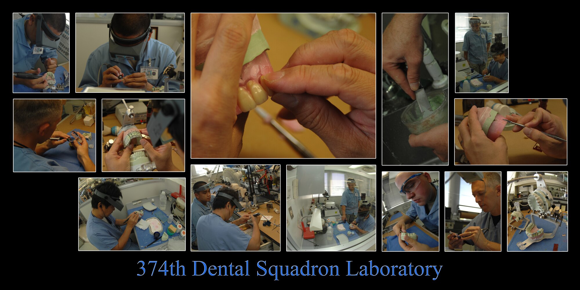 YOKOTA AIR BASE, Japan - Personnel from the 374th Dental Squadron Laboratory design and make various dentures, crowns and more for patients at the dental laboratory on Sept. 10. The laboratory makes crowns, dentures, veneers, bridges, mouthguards and impressions for patients on Yokota. (U.S. Air Force photo by Airman 1st Class Jonathan Fowler)