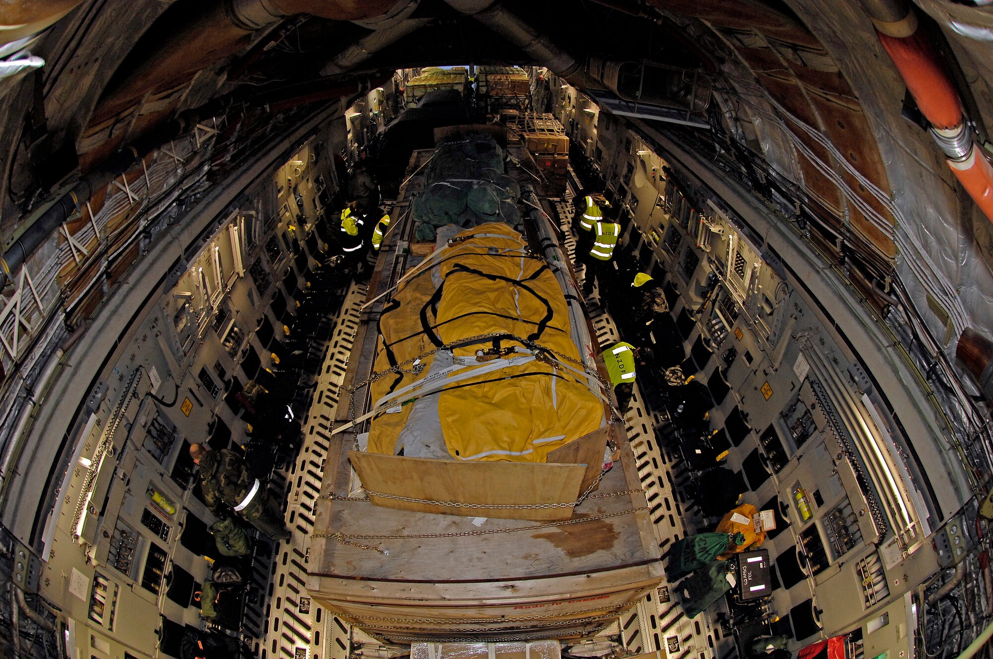 More than 64,000 pounds of cargo destined for Antarctica sit inside a C-17 Globemaster III at Christchurch International Airport, New Zealand, on Sept. 10.  The cargo movement was conducted by an aircrew from McChord Air Force Base, Wash., as part of Joint Task Force Support Forces Antarctica, headquartered at Hickam AFB, Hawaii, and led by 13th Air Force.  The joint task force is currently conducting Operation Deep Freeze in support of the National Science Foundation and U.S. Antarctic Program. (US Air Force photo / Master Sgt. Chris Vadnais)