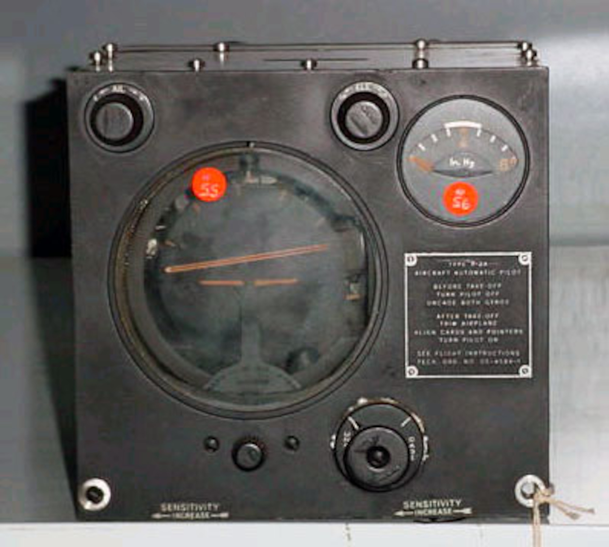 This was an automatic pilot from Argonaut IV used by Gen. Hap Arnold for his flight to the Potsdam Conference in 1945. Argonaut IV was a four-engine Douglas C-54 transport aircraft. (U.S. Air Force photo)