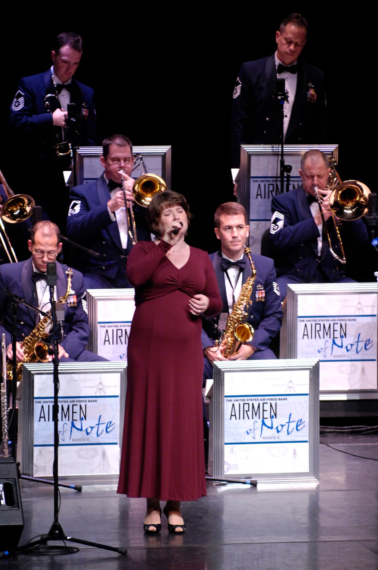 Tech. Sgt Paige Martin performs with the U.S. Air Force Band's Airmen of Note Sept 6 at Lisner Auditorium. Recording artist Kurt Elling and the Airmen of Note opened the Band's Jazz Heritage series, which will continue through Nov. 8. (U.S. Air Force photo by Senior Airman DeCook)