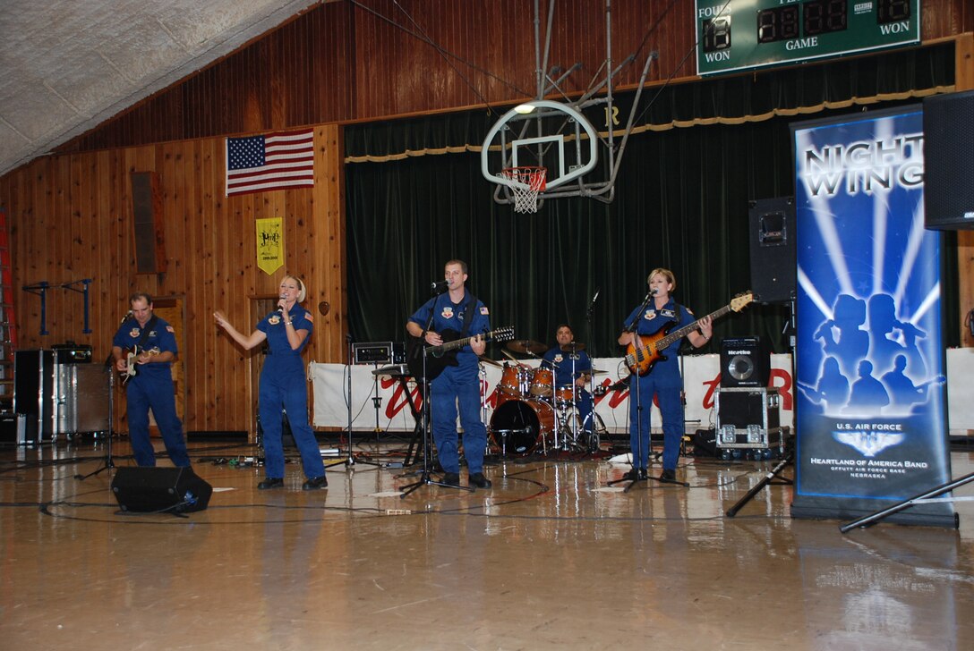 Members of Night Wing, an Air Force band from Offutt Air Force Base, Neb., performed at the Ryder Appreciation event sponsored by the 91st Missile Wing.  (Photo by Eloise Ogden/Minot Daily News)