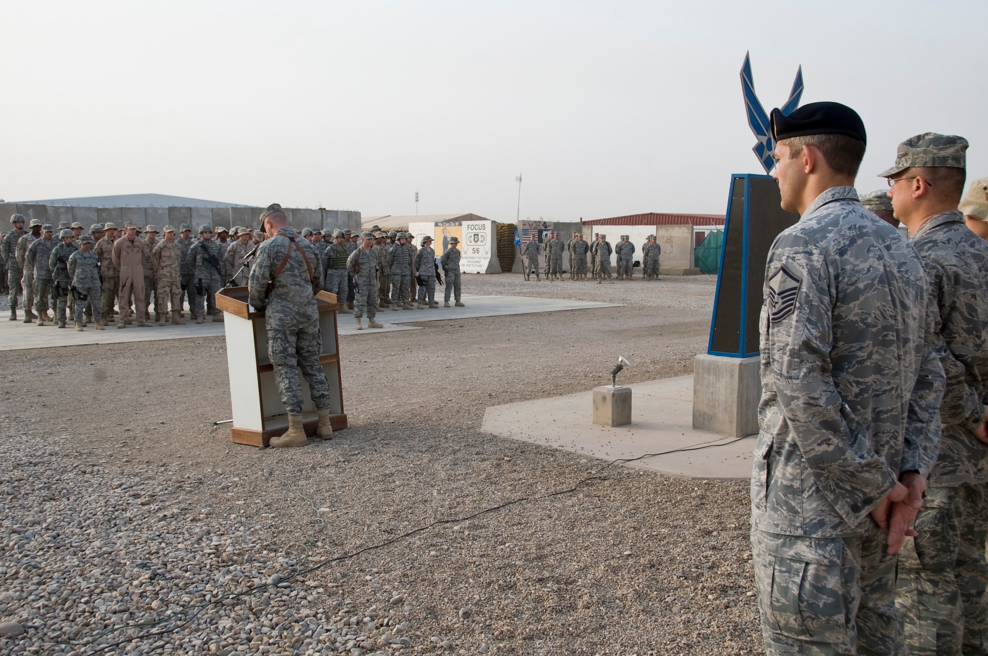 ALI BASE, Iraq -- Members of the 407 Air Expeditionary Group held a remembrance ceremony here Sept. 11, 2008, following reveille, honoring those who had lost their lives back on this day in 2001. (U.S. Air Force photo/Airman 1st Class Christopher Griffin)