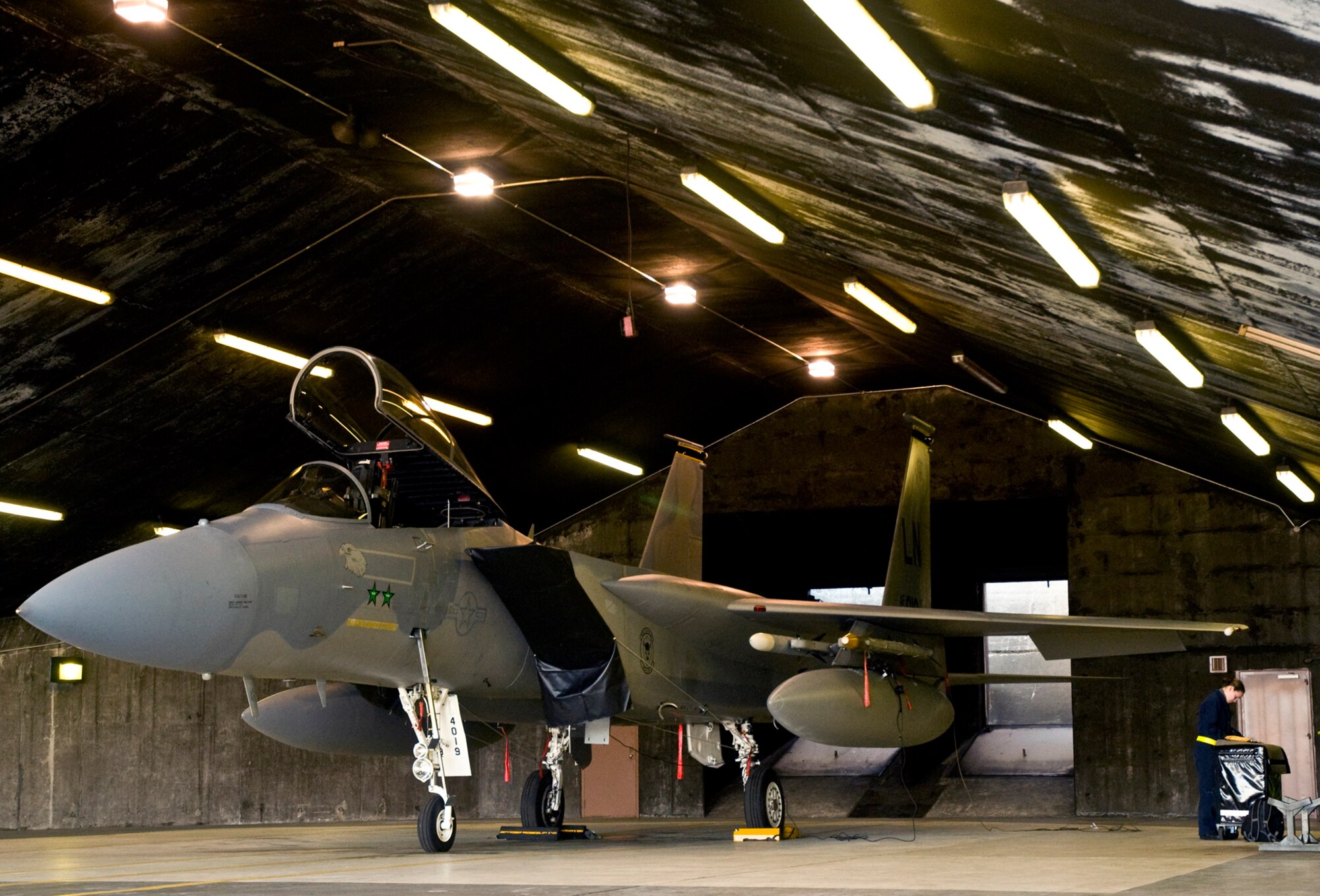 KEFLAVIK AIRPORT, Iceland ? Airman 1st Class Maria Carlson, an F-15 crew chief with the 493rd Fighter Squadron, looks over the aircraft?s forms one last time prior to the pilot walking out to the aircraft. Without crew chiefs and other aircraft maintainers, the aircraft couldn?t fly or practice air defense scenarios in the Northern Viking 2008 multinational exercise here. The air defense portion is designed to promote training opportunities for participating units during live-fly scenarios. (U.S. Air Force photo by Staff Sgt. Nathan Gallahan.)