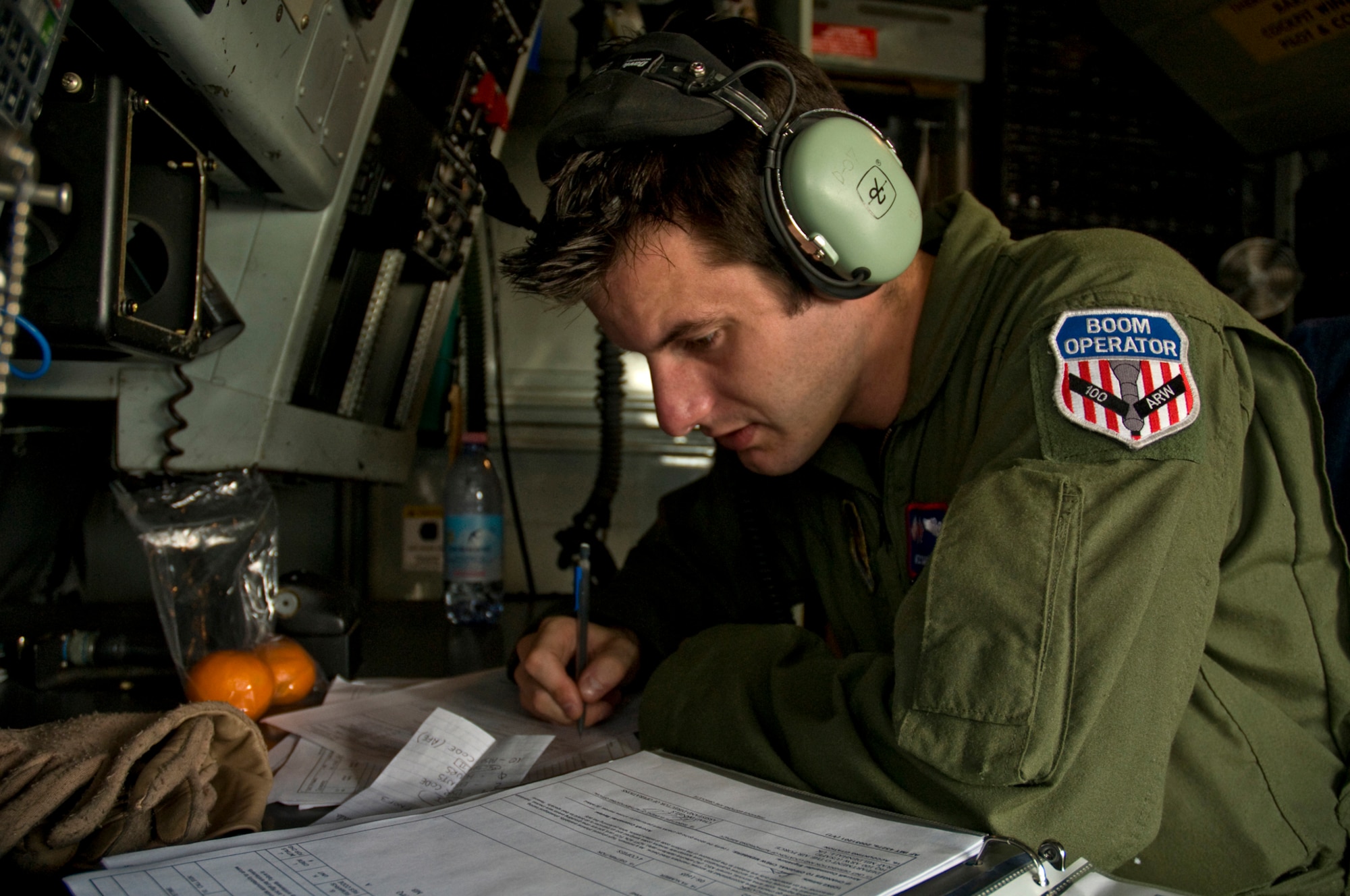 KEFLAVIK AIRPORT, Iceland ? Airman 1st Class Danny Ingram, a KC-135 boom operator, prepares paperwork for his mission in support of Northern Viking 2008 here Sept. 3. The exercise fosters trust between participant nations, including Iceland, Canada, Denmark, Norway and other NATO nations, by promoting friendship, mutual understanding and cooperation.  Airman 1st Class Ingram has more than 900 flight hours in his logbook and is assigned to the 351st Air Refueling Squadron at RAF Mildenhall, United Kingdom. (U.S. Air Force photo by Staff Sgt. Nathan Gallahan.)