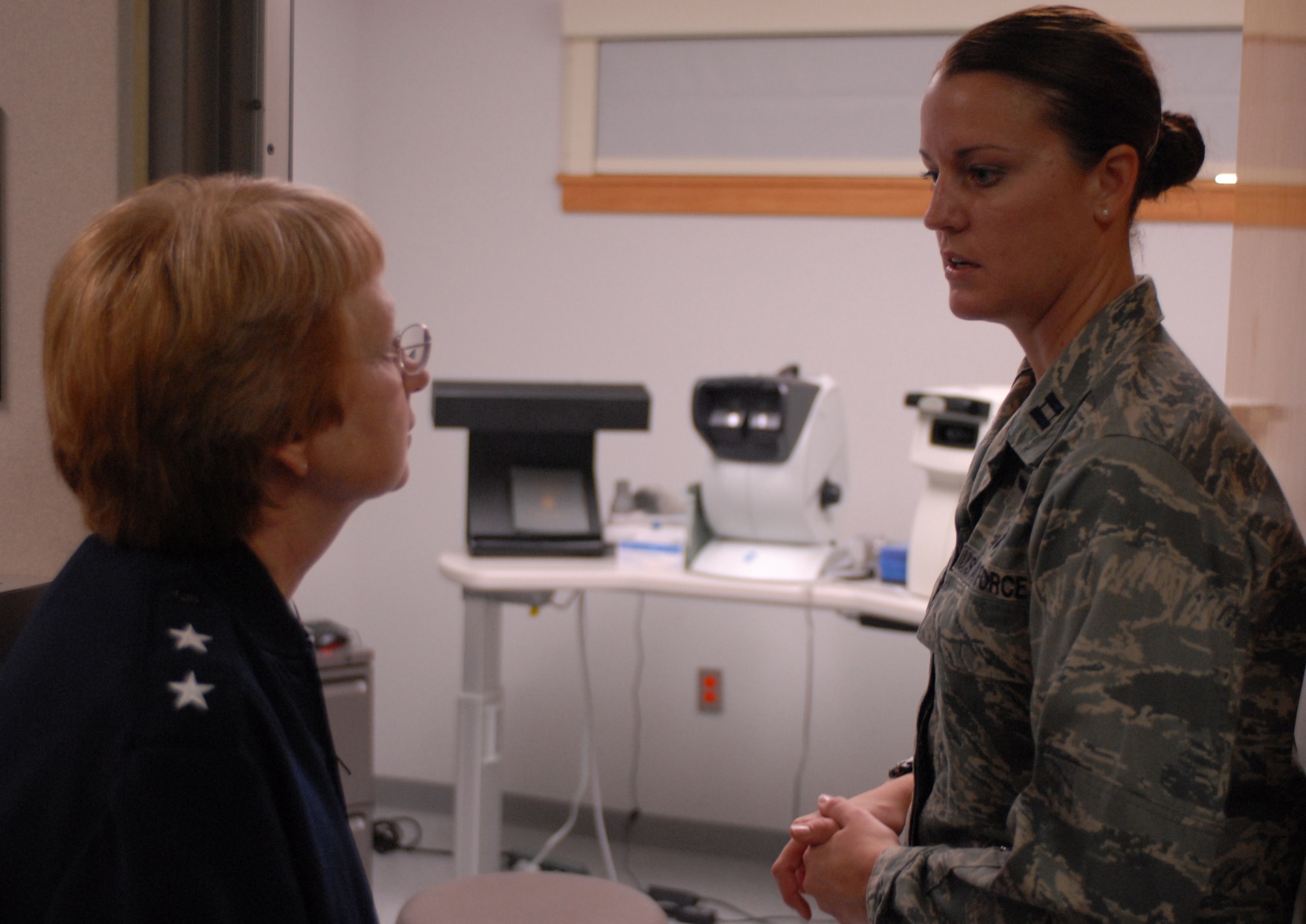 KUNSAN AIR BASE, Republic of Korea -- Major Gen. Melissa Rank, Assistant Air Force Surgeon General, is shown around the medical facilities by Capt. Jennifer Cowie, a flight medicine element chief assigned to the 8th Medical Operations Squadron here, Sept. 7. General Rank was visiting for the Asian-Pacific Military Nursing Conference that focused on the military nursing education system and deployments throughout the Pacific. (U.S. Air Force photo/Senior Airman Gustavo Gonzalez) 