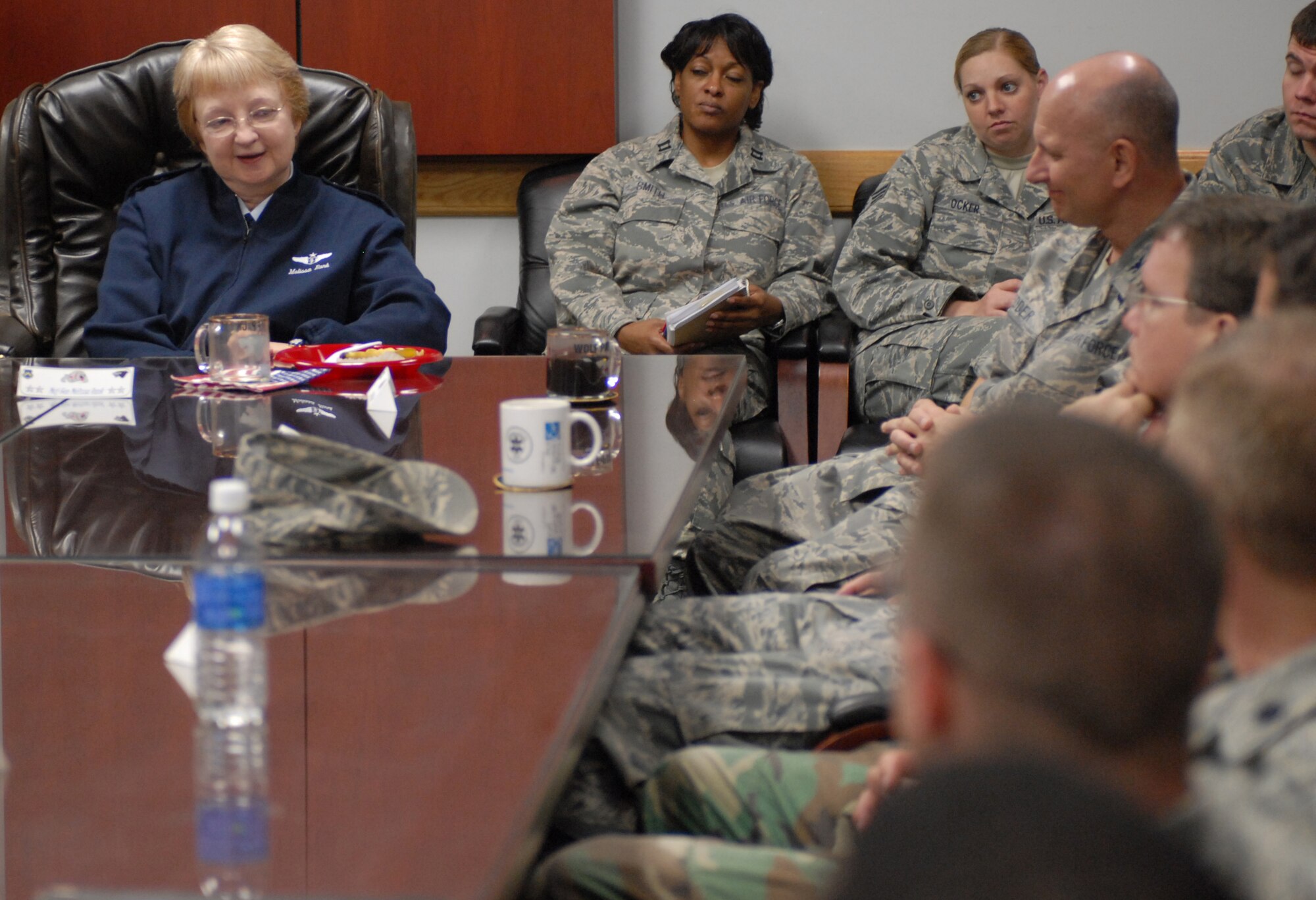 KUNSAN AIR BASE, Republic of Korea -- Major Gen. Melissa Rank speaks to Airmen from the 8th Medical Group here Sept. 7. General Rank was visiting for the Asian-Pacific Military Nursing Conference that focused on the military nursing education system and deployments throughout the Pacific. (U.S. Air Force photo/Senior Airman Gustavo Gonzalez) 
