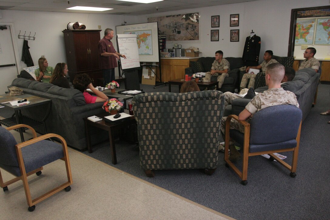 Danny Cole, a life skills trainer gives a class during the new L.I.N.K.S. program for Marines.  The new program is offered at the Combat Center’s L.I.N.K.S. center and is given for a Marine to help out their families.
