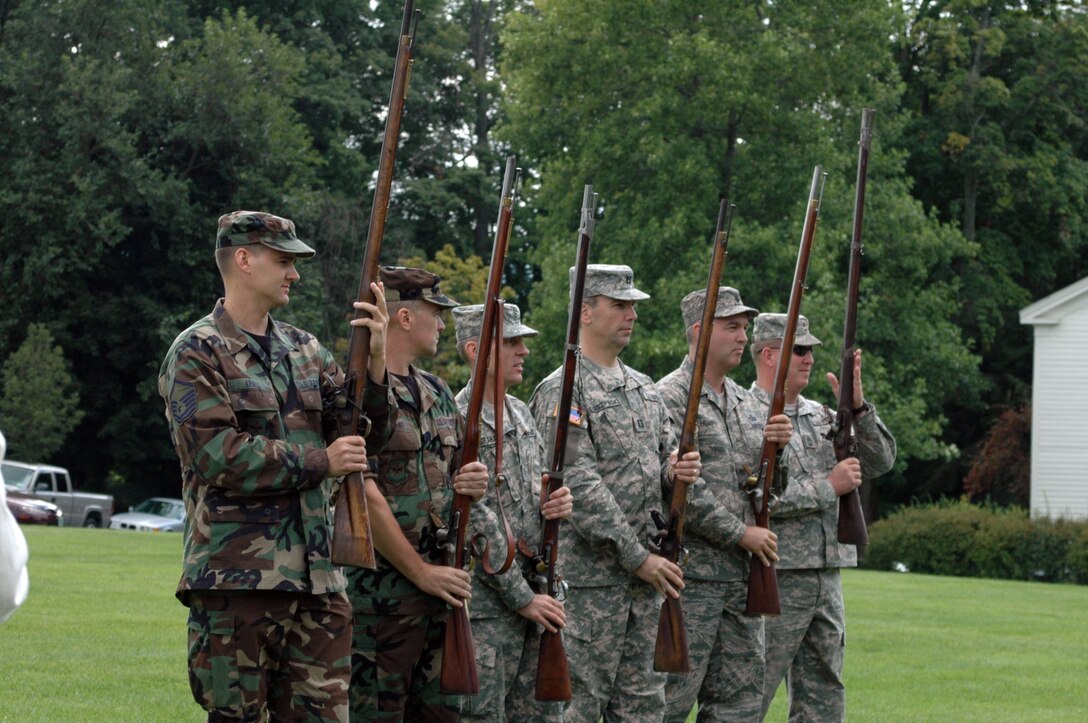 New Hampshire National Guard soldiers and airmen are taken through movements of colonial soldiers and shown how to load and fire muskets at the Bennington Monument in Vermont on August 16th 2008.  (U.S. Air Force photo/Master Sgt. Timothy Psaledakis)