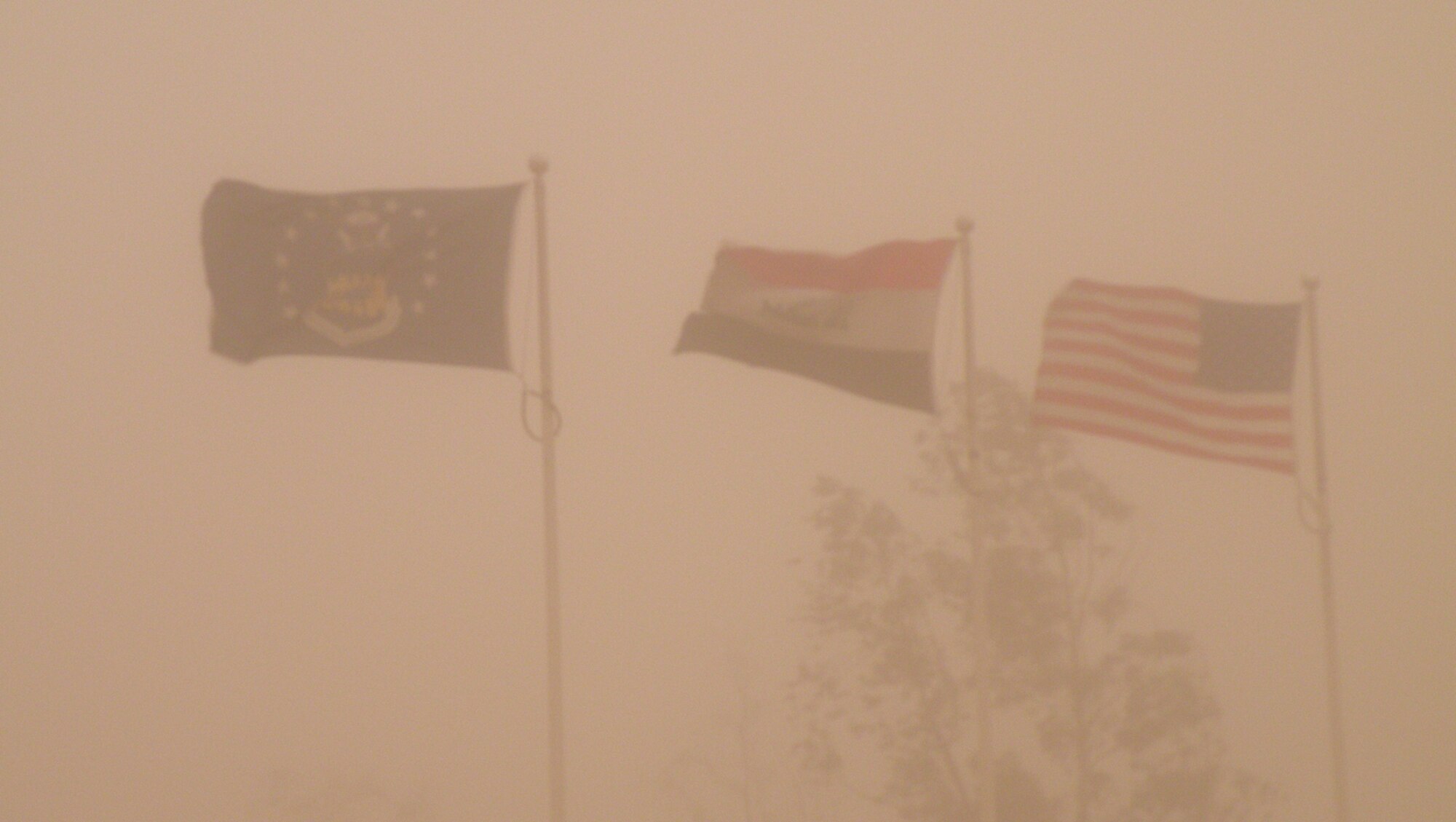 A sandstorm makes visibility extremely difficult soon after the arrival of Staff Sgt. Scott Gaitley at Joint Base Balad, Iraq. Sergeant Gaitley, 931st Air Refueling Group historian, departed near the end of August for a four-month tour with the 332nd Air Expeditionary Wing at Balad. (Courtesy photo) 