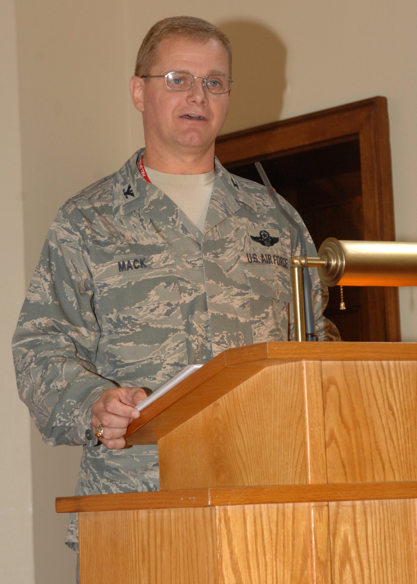 SPANGDAHLEM AIR BASE, Germany -- Col.  Russell Mack, 52nd Fighter Wing vice commander, gives the remembrance reflection during the 9/11 Remembrance Service at Spangdahlem Air Base Sept. 11, 2008. (U.S. Air Force photo by Airman 1st Class Jenifer H. Calhoun)