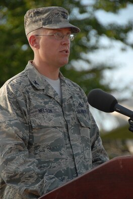 MISAWA AIR BASE, Japan -- Col. Paul Nelson, 373rd Intelligence Group commander, speaks during a retreat ceremony Sept. 11, 2008.  The ceremony was held in remembrance of the 9/11 terrorist attacks.  (U.S. Air Force photo by Senior Airman Laura R. McFarlane) 