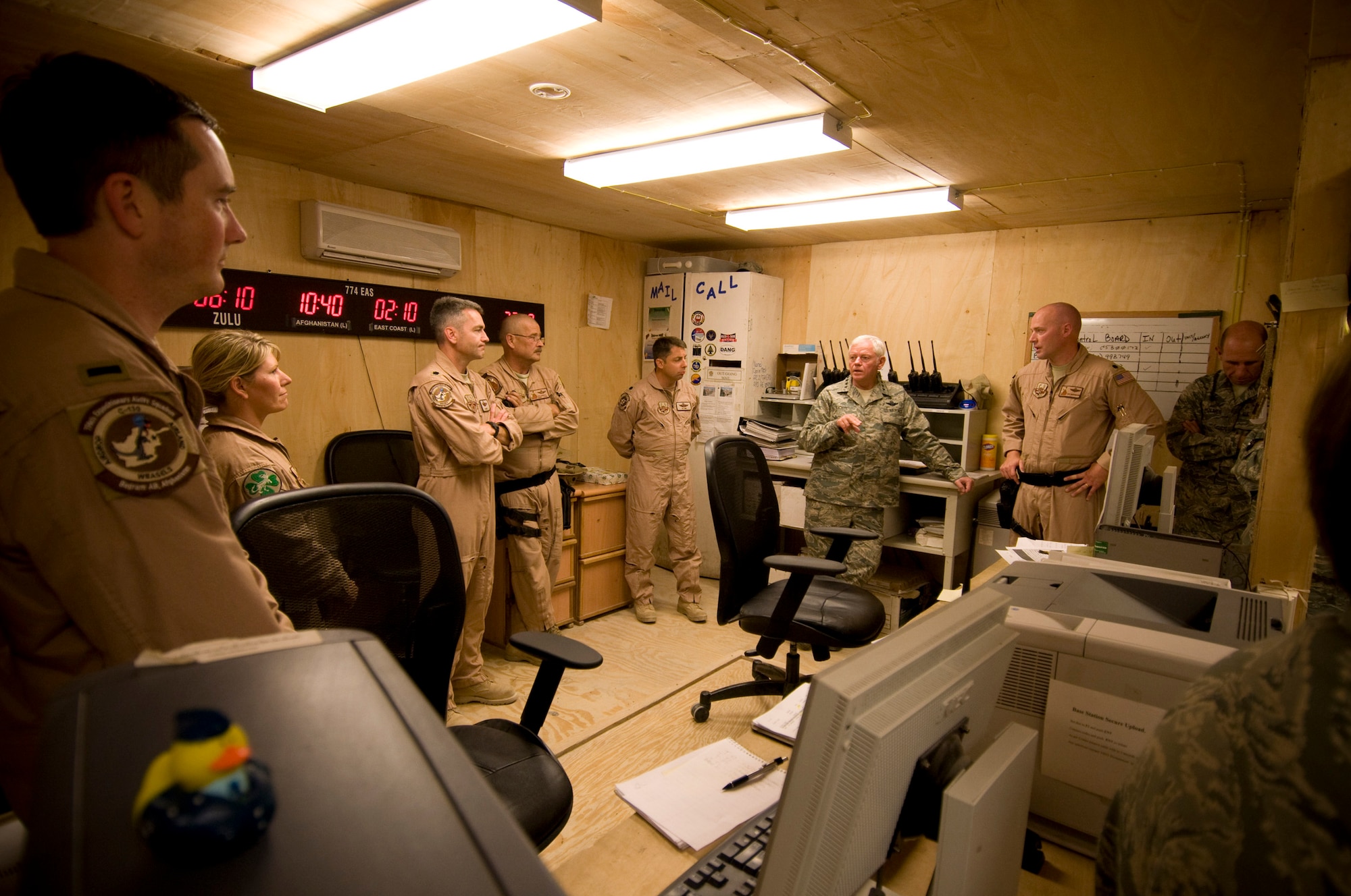 BAGRAM AIR FIELD, Afghanistan -- Gen. Arthur Lichte, Air Mobility Command commander, tours the C-130 Hercules operations center, here September 10, 2008. General Lichte visited Bagram Air Field to see first hand what the mobility capabilities in Afghanistan are doing in Operation Enduring Freedom. (U.S. Air Force photo by Staff Sgt. Samuel Morse/Released)