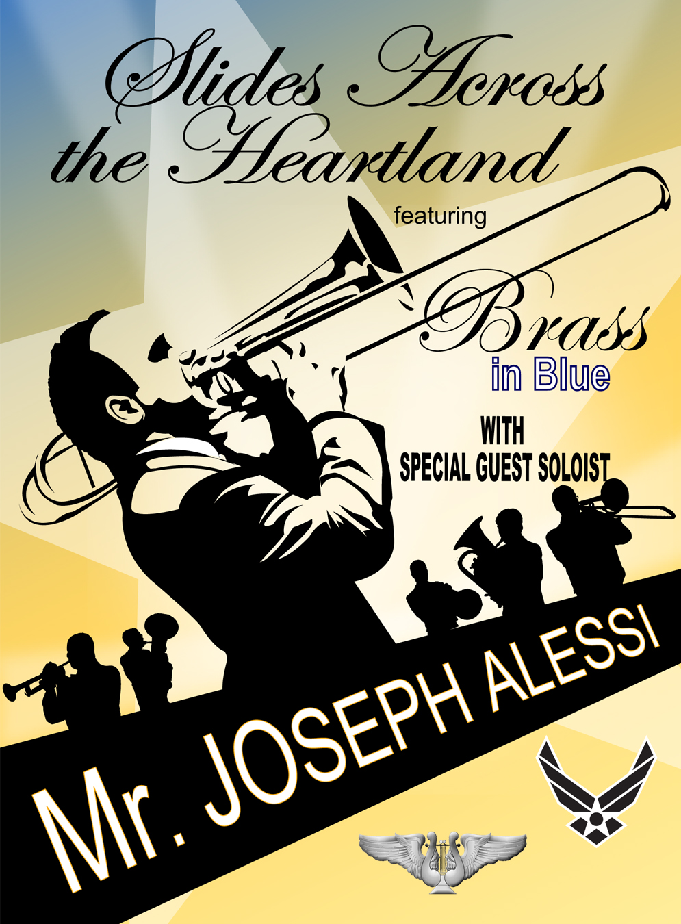 Slides Across the Heartland will feature the USAF Heartland of America Band's Brass in Blue and Mr. Joseph Alessi, world-renowned soloist and principal trombonist of the New York Philharmonic.  The concert will take place October 20, 2008 at 7:30 p.m. at the Holland Performing Arts Center.