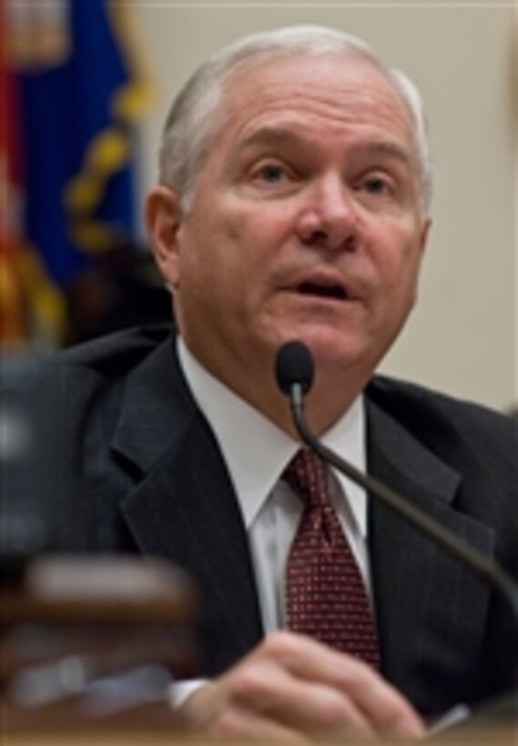 Secretary of Defense Robert M. Gates testifies before the House Armed Services Committee about Iraq and Afghanistan in Washington, D.C., on Sept. 10, 2008.  