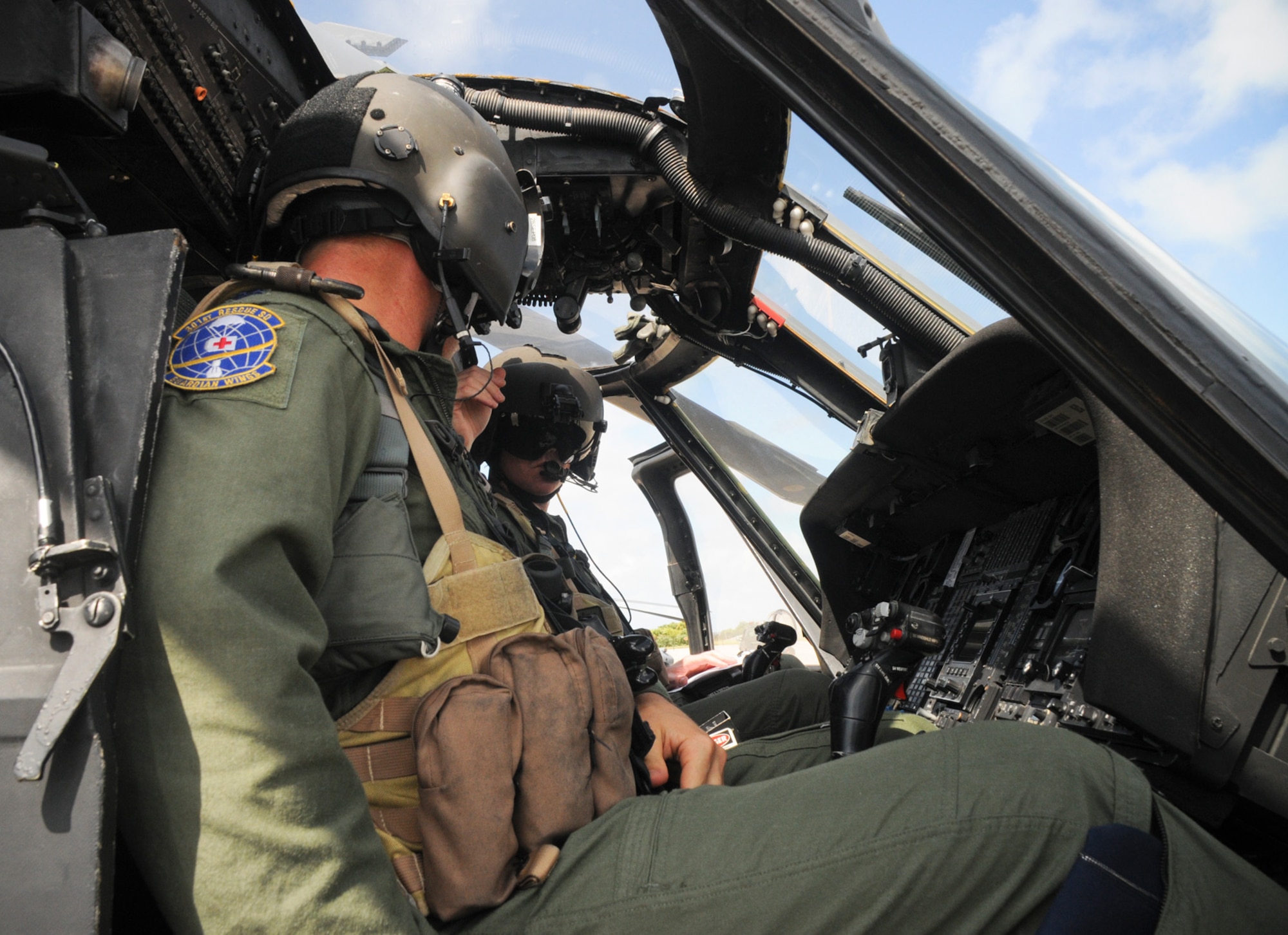 PATRICK AIR FORCE BASE, Fla. -- Air Force Reserve helicopter pilots with the 920th Rescue Wing depart from the base to conduct search and rescue operations in the Gilf region following Hurricane Ike's landfall.  The men and women of the 920th are no strangers to this kind of work. In 2005, wing Airmen were a key asset during the aftermath of Hurricane Katrina. Within 34 hours of Katrina's landfall, crews from the 920th deployed to the Gulf region and were the first Air Force responders on scene.  (U.S. Air Force photo / Capt. Cathleen Snow)