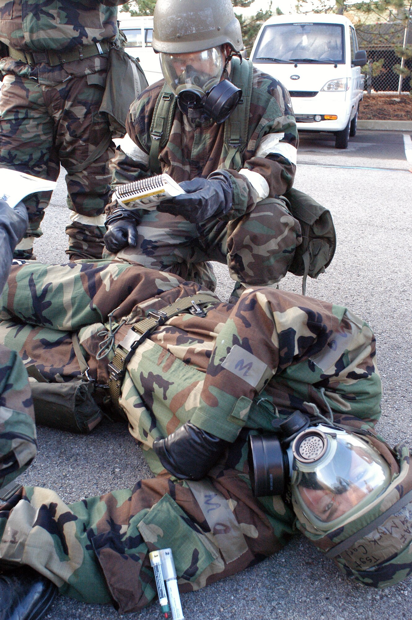 PITTSBURGH IAP/ARS -- Airmen from the 911th Airlift Wing take part in an Operation Readiness Training Package here, Sep. 13. The base-wide exercise was conducted to train Airmen on how to react to a nuclear, biological or chemical attack.  (U.S. Air Force Reserve photo/ Tech. Sgt. Ian Carrier)                        