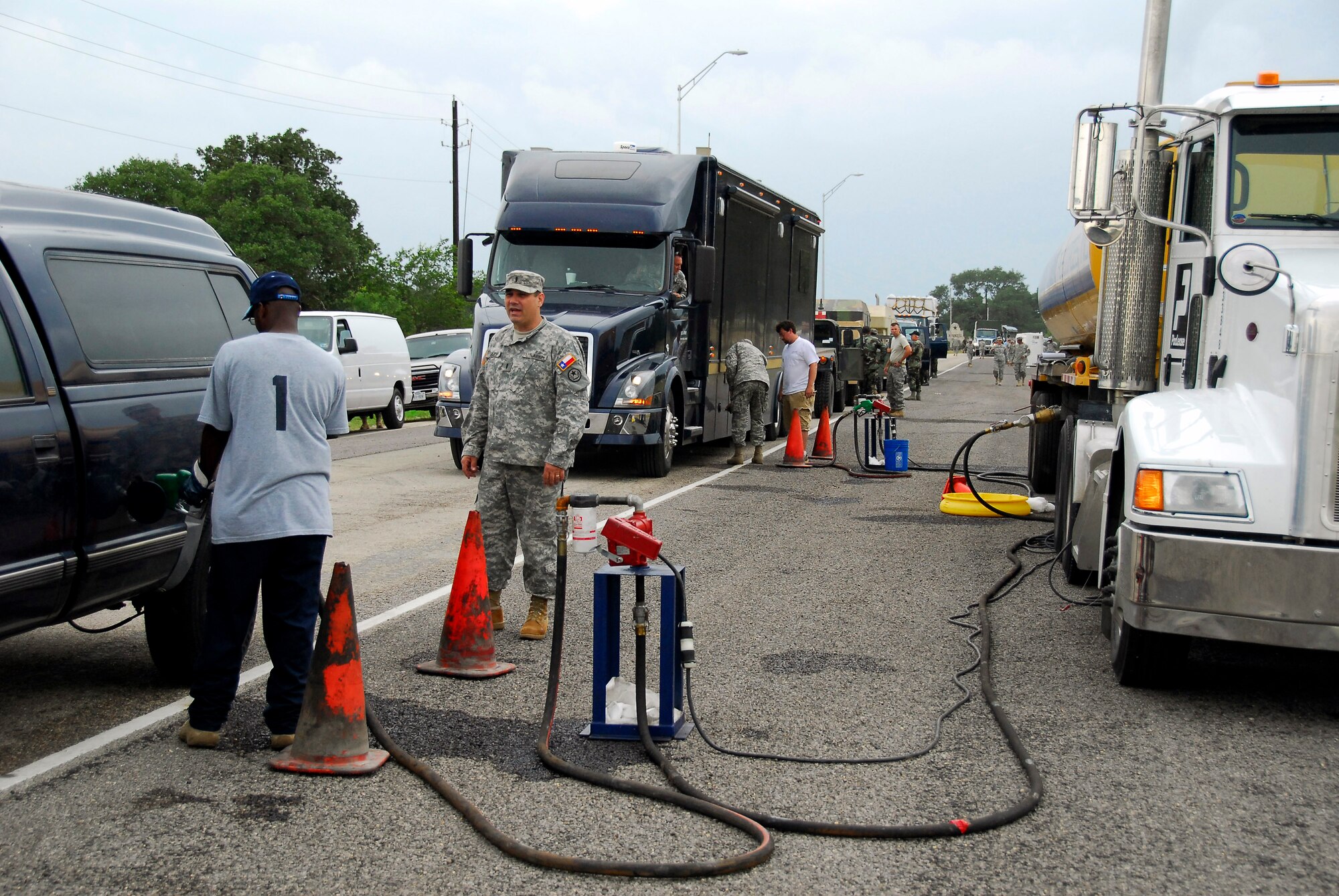 Military forces and representatives of agencies from throughout Texas and the U.S. gathered in San Antonio and then convoyed east.  More than 500 vehicles and 1,000 people headed to various locations in Southeast Texas to begin search and rescue and recovery efforts in the aftermath of Hurricane Ike.  (U.S. Air Force photo)