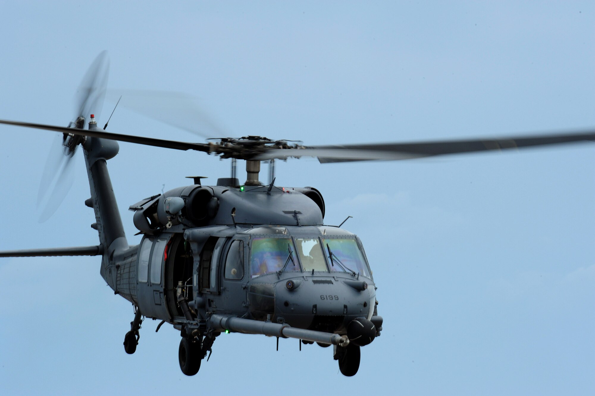 An HH-60 Pave Hawk assigned to the 331st Air Expeditionary Group conducts search and rescue operations after Hurricane Ike, in Galveston, Texas, Sept. 13. (U.S. Air Force photo/Staff Sgt. James L. Harper Jr.)