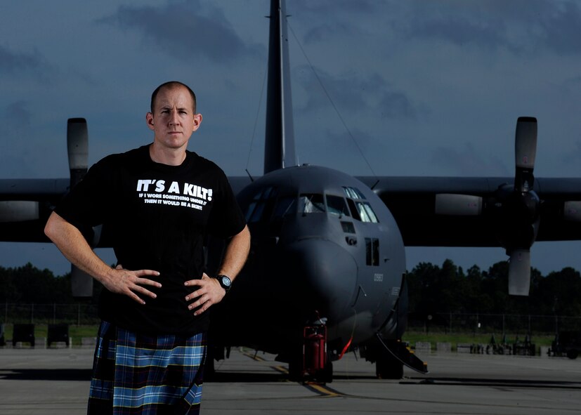 MOODY AIR FORCE BASE, Ga. -- Staff Sergeant Jonathan Phillips, 23rd Equipment Maintenance Squadron isochronal inspection journeyman, participates in the Scottish Highland games as an athlete. Sergeant Phillips wears an Air Force tartar kilt while participating in competitions. (U.S. Air Force photo by Senior Airman Brittany Barker)