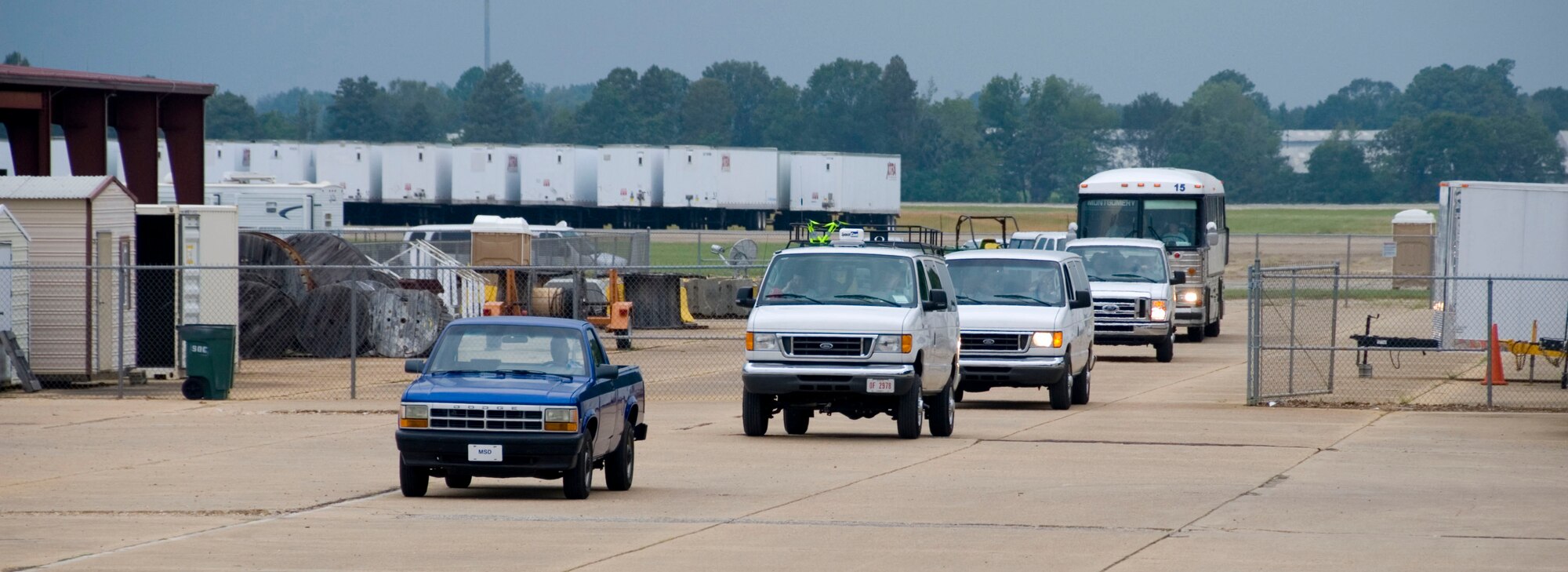 Members of Ohio Task Force-1 roll onto Maxwell Air Force Base on Sept. 8 in support of the Federal Emergency Management Agency's hurricane relief efforts. (Air Force photo by Jamie Pitcher)