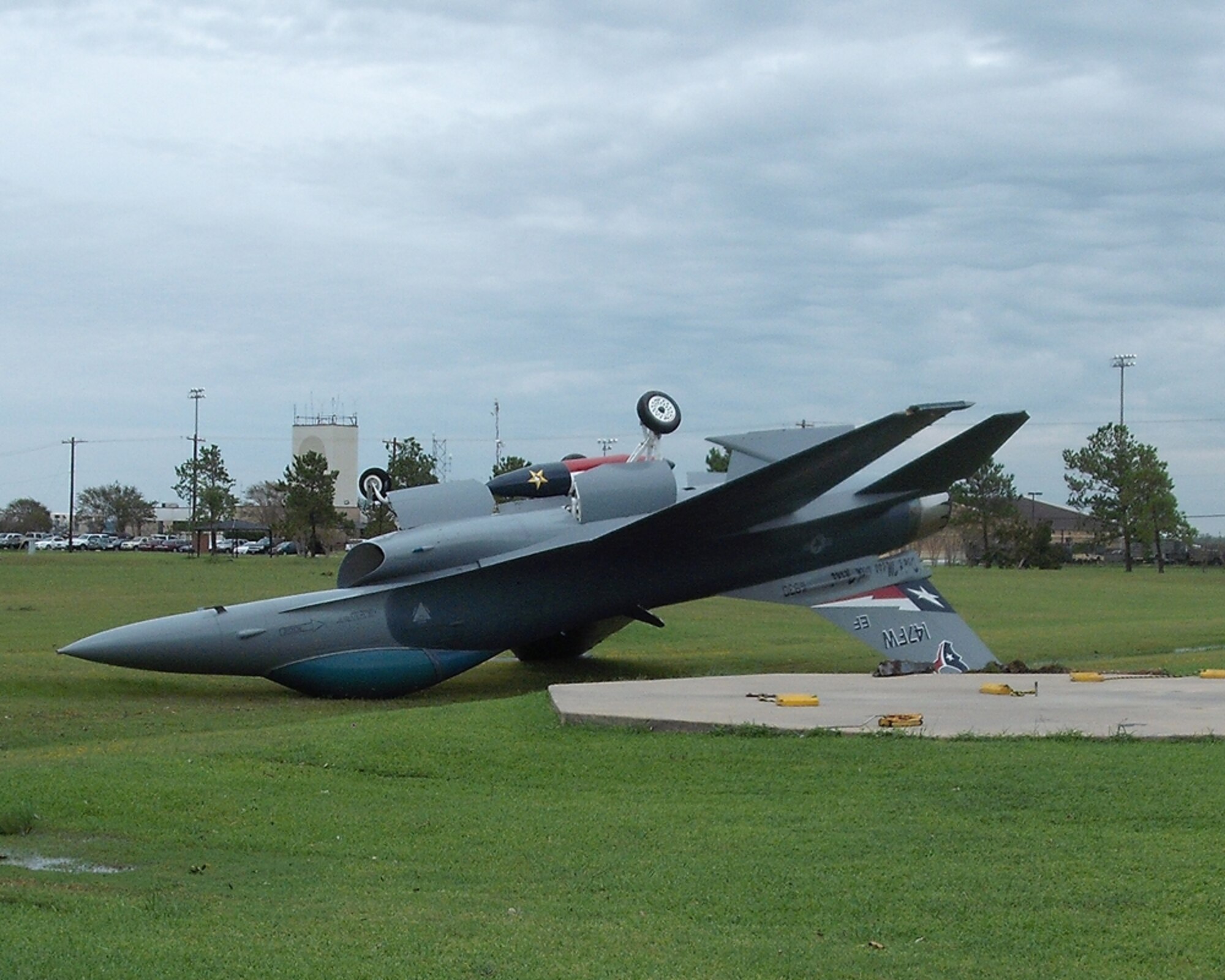 Hurricane Ike's winds ripped a static display F-16 fighter jet from its display location at a Texas Air National Guard base in Houston. (Courtesy photo)