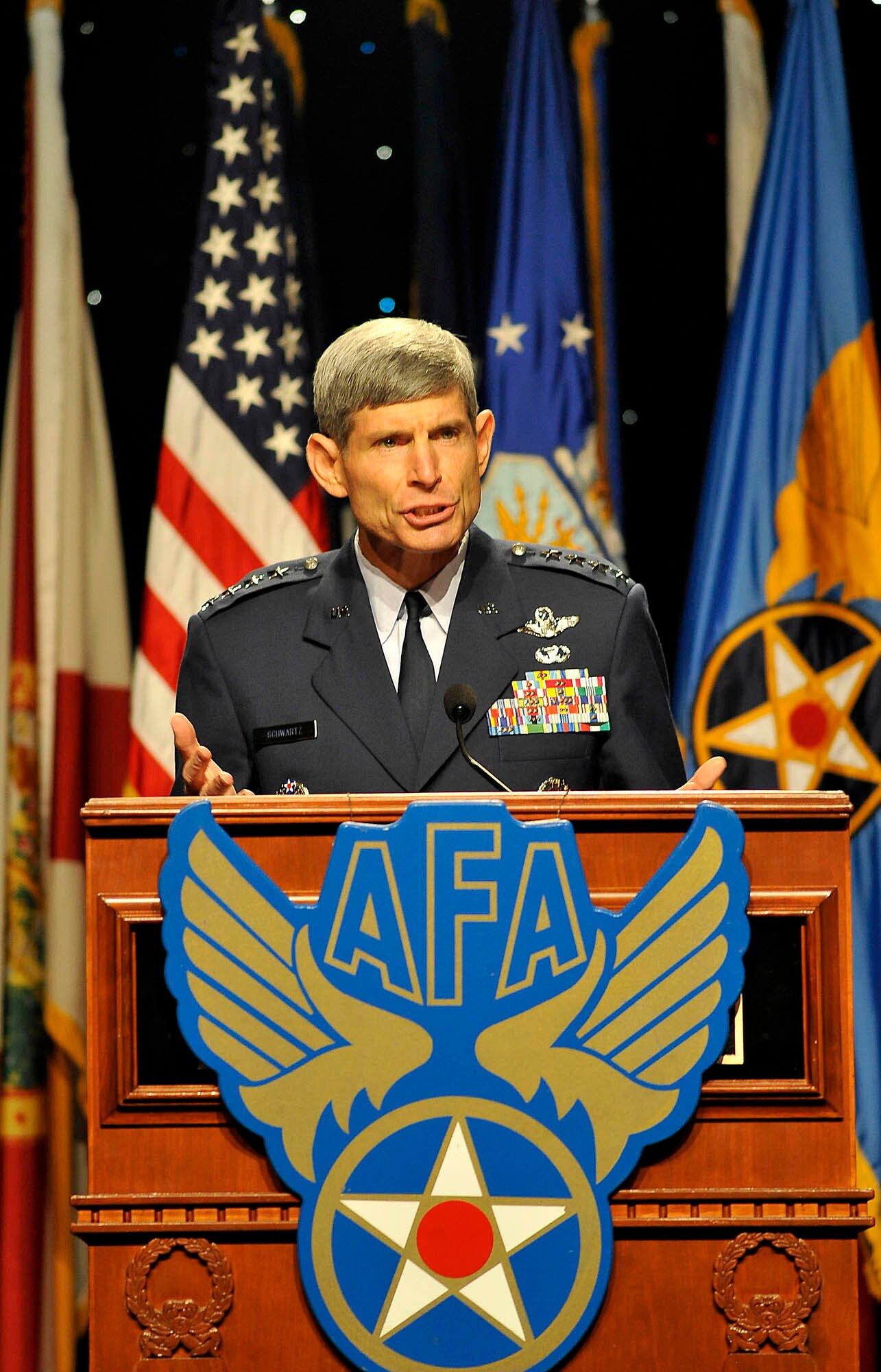 Air Force Chief of Staff Gen. Norton A. Schwartz presents opening remarks at the 2008 Air Force Association Air & Space Conference and Technology Exposition Sept. 15, in Washington D.C.  (U.S. Air Force photo/Scott M. Ash)